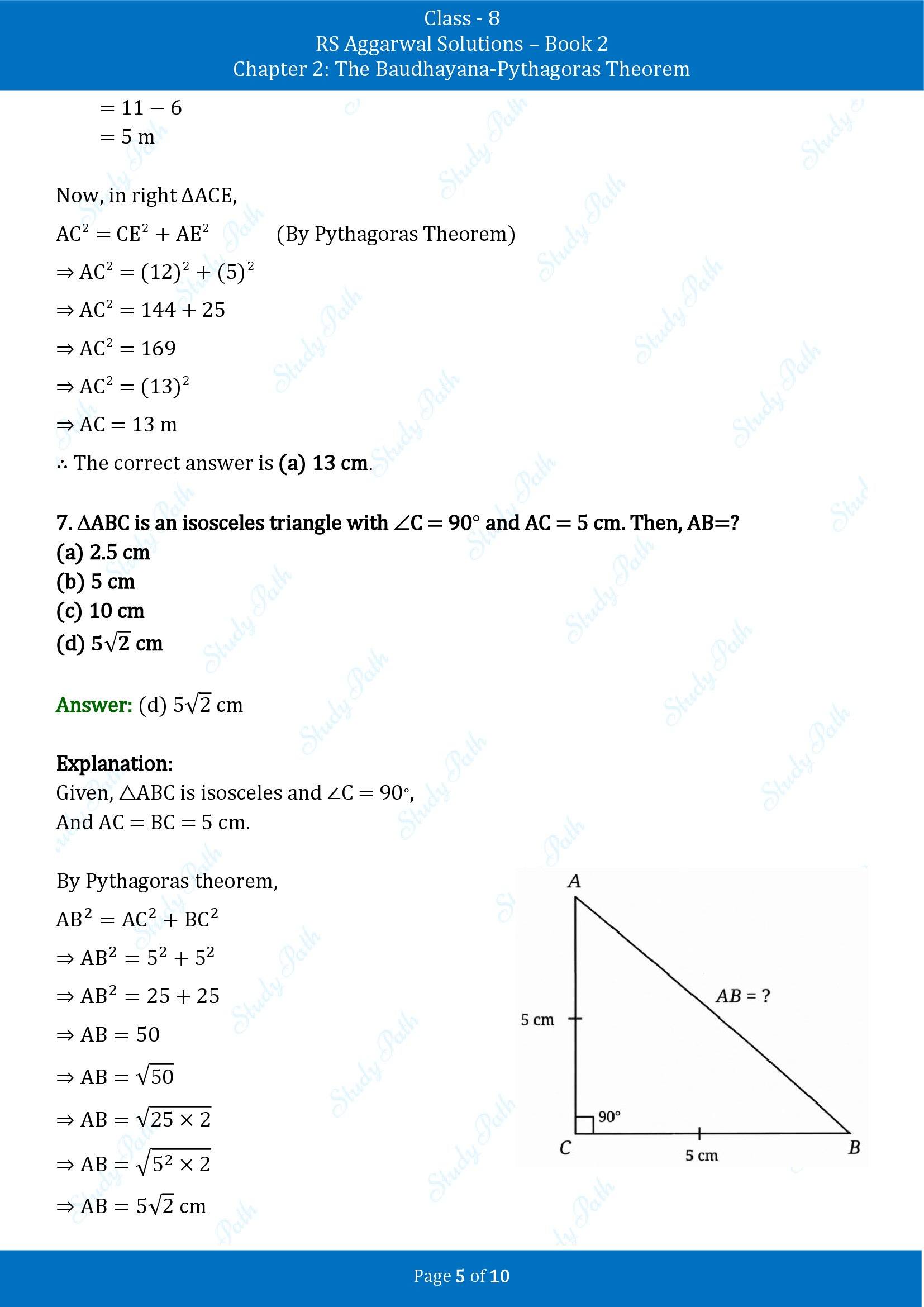 RS Aggarwal Solutions Class 8 Book 2 Chapter 2 The Baudhayana Pythagoras Theorem Exercise 2D 00005