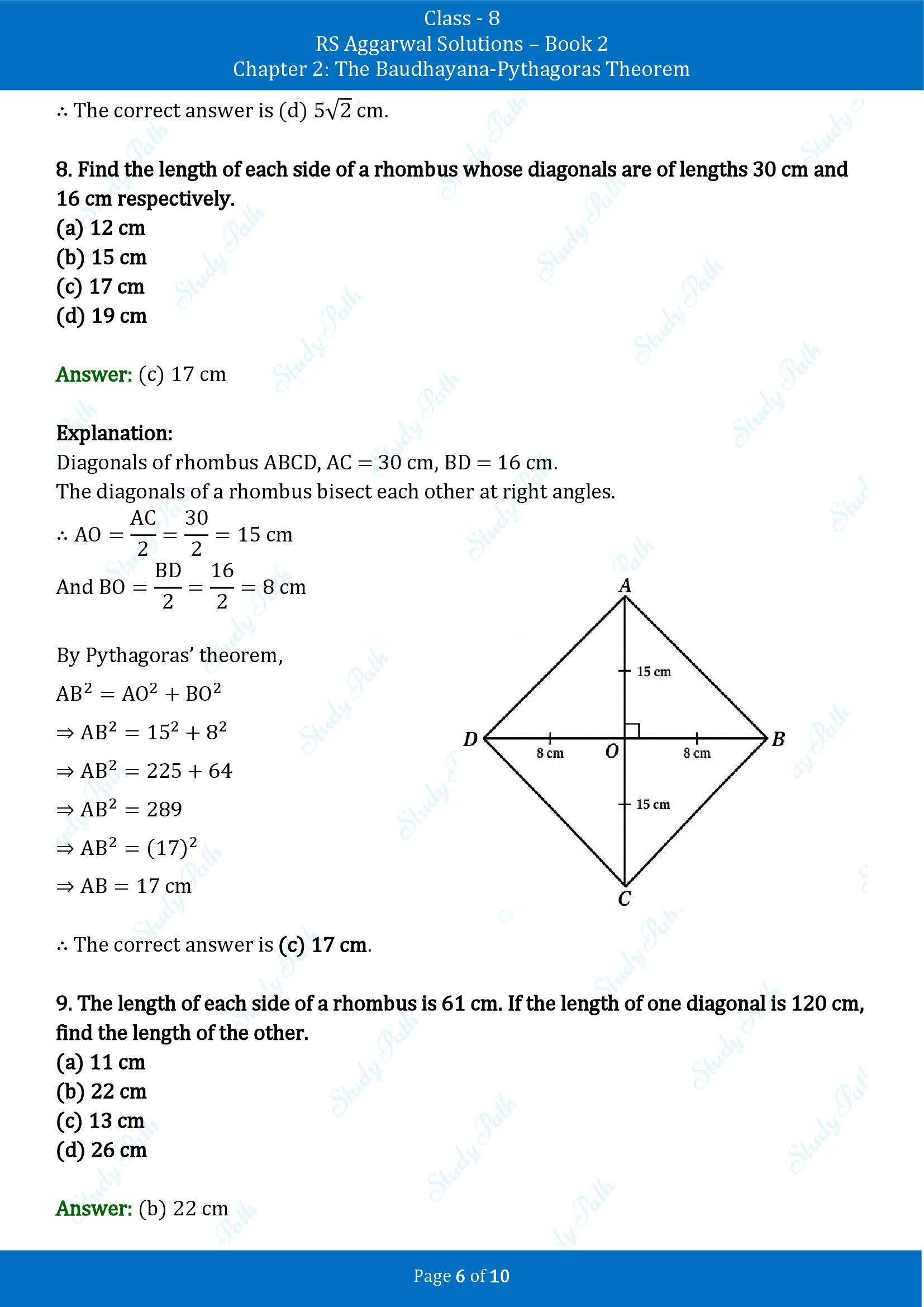 RS Aggarwal Solutions Class 8 Book 2 Chapter 2 The Baudhayana Pythagoras Theorem Exercise 2D 00006
