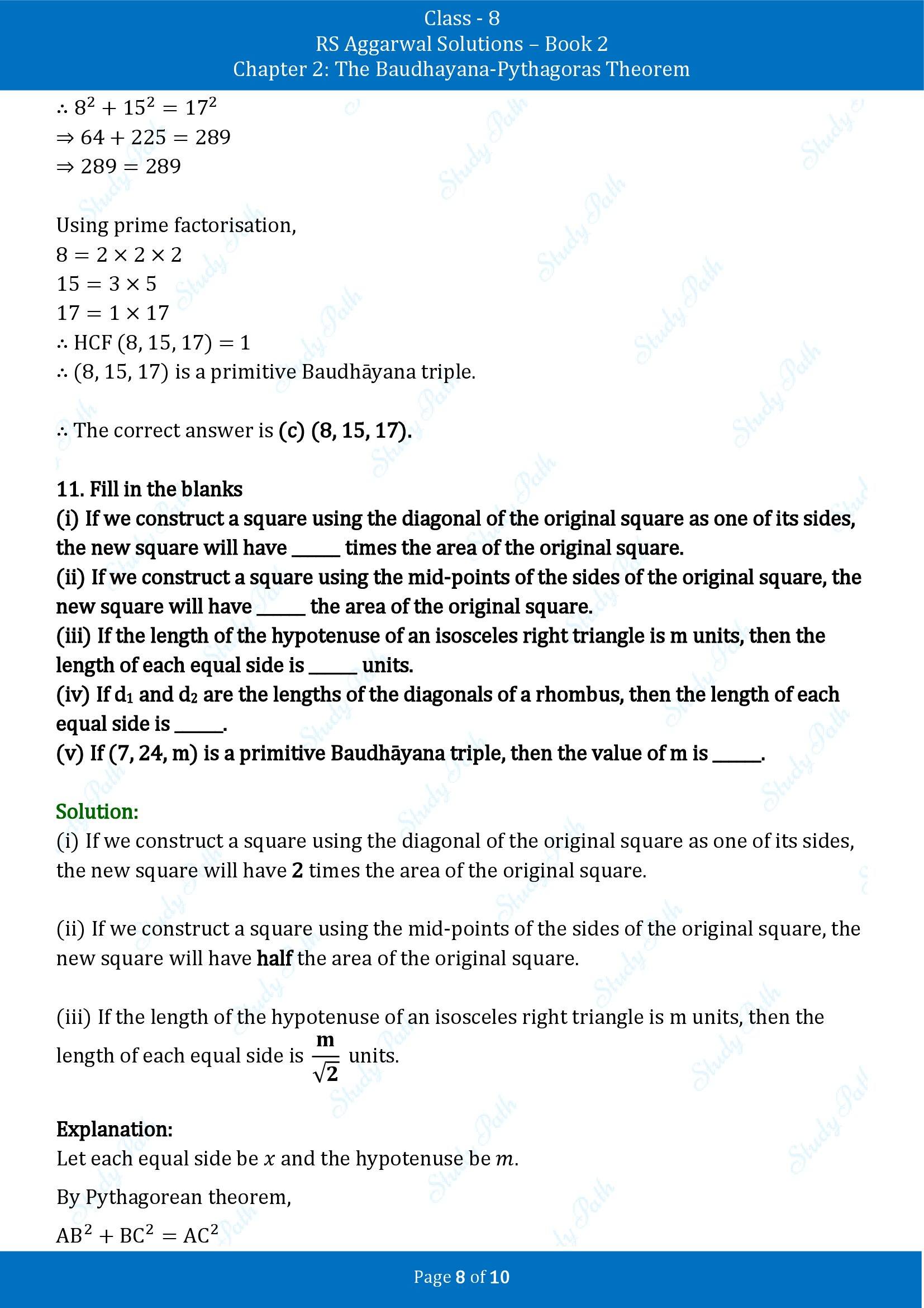 RS Aggarwal Solutions Class 8 Book 2 Chapter 2 The Baudhayana Pythagoras Theorem Exercise 2D 00008