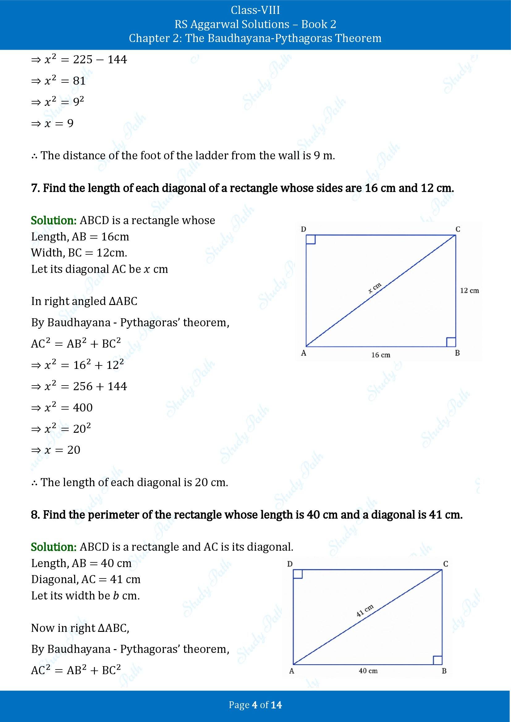 RS Aggarwal Solutions Class 8 Book 2 Chapter 2 The Baudhayana Pythagoras Theorem Test Paper 2 00004