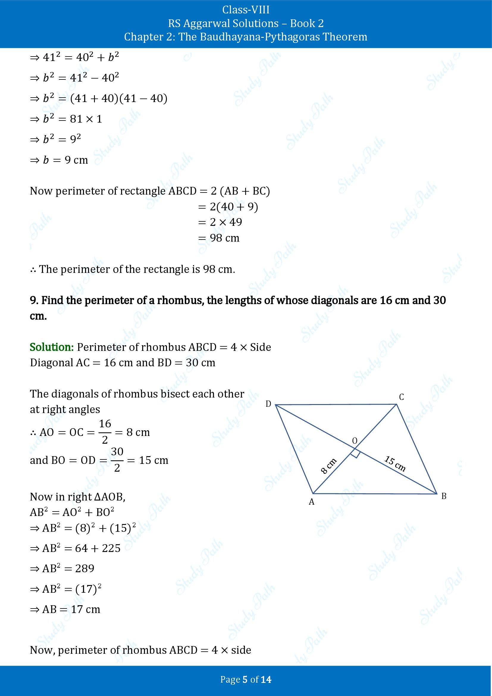 RS Aggarwal Solutions Class 8 Book 2 Chapter 2 The Baudhayana Pythagoras Theorem Test Paper 2 00005