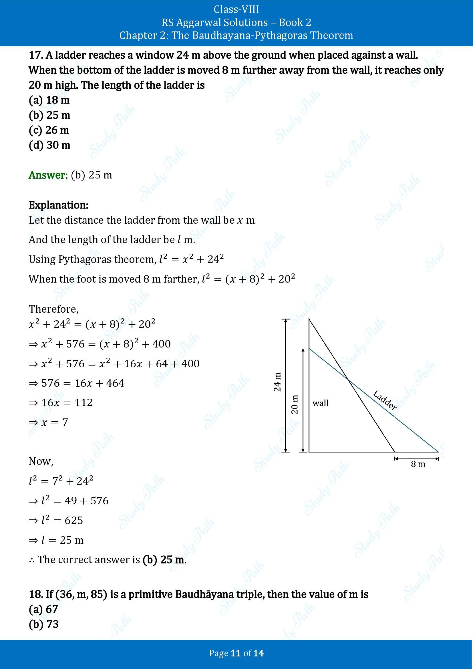 RS Aggarwal Solutions Class 8 Book 2 Chapter 2 The Baudhayana Pythagoras Theorem Test Paper 2 00011