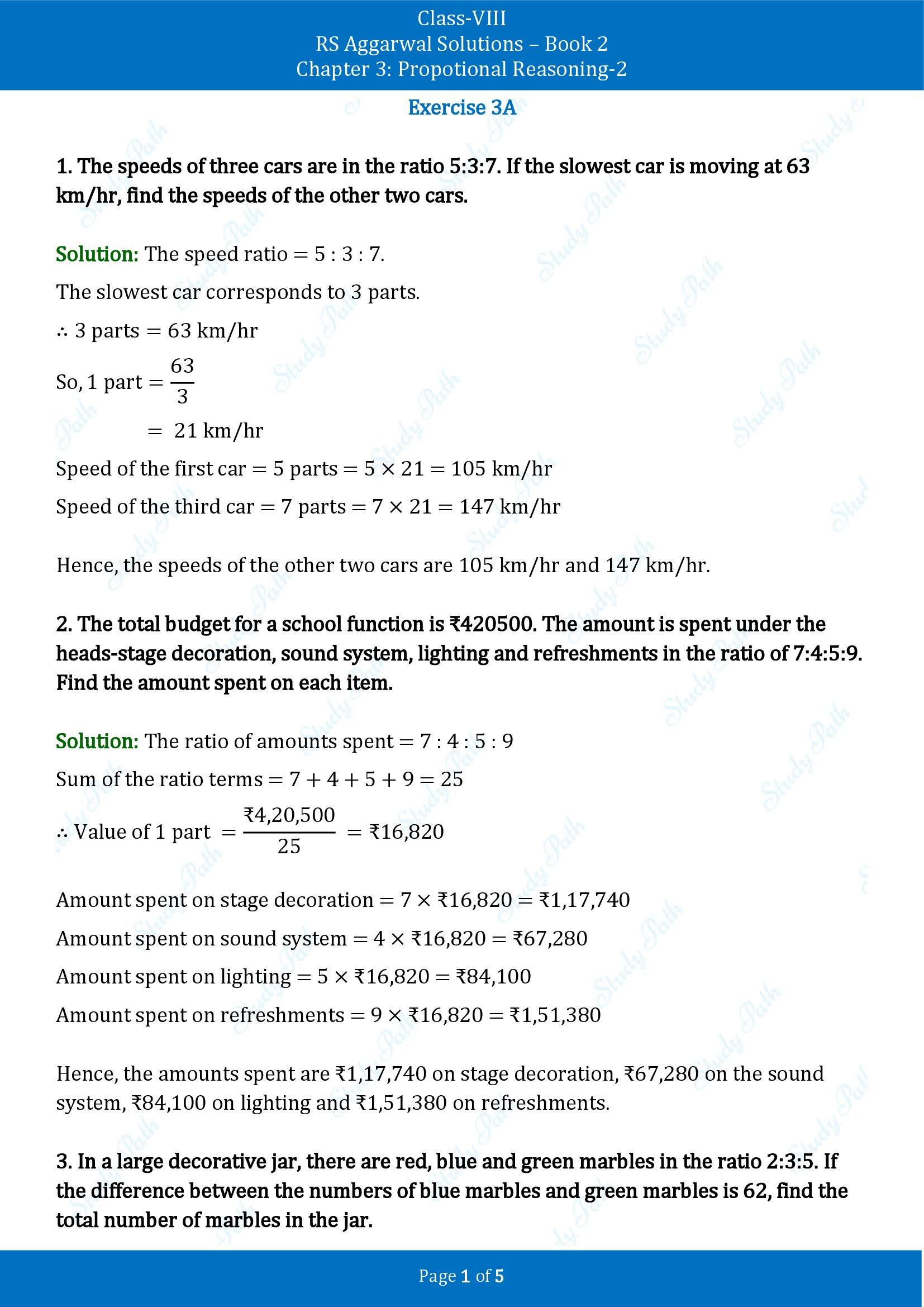 RS Aggarwal Solutions Class 8 Book 2 Chapter 3 Proportional Reasoning 2 Exercise 3A 00001
