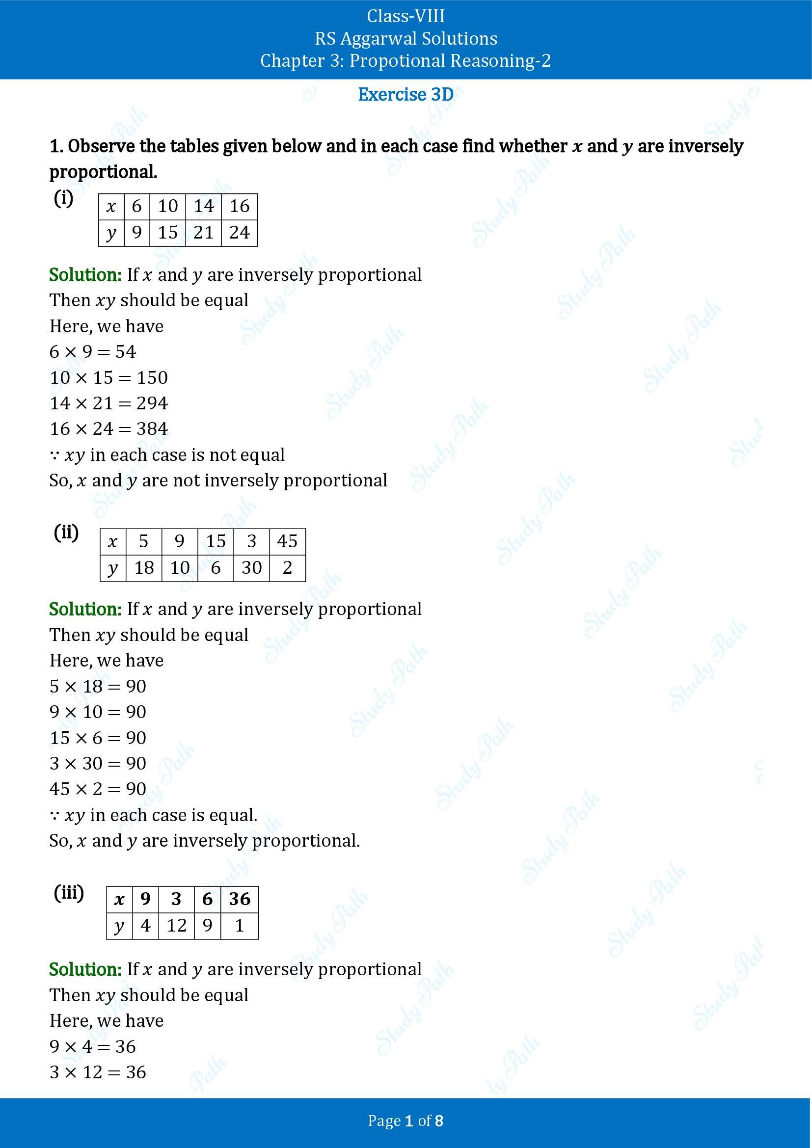 RS Aggarwal Solutions Class 8 Book 2 Chapter 3 Proportional Reasoning 2 Exercise 3D 00001