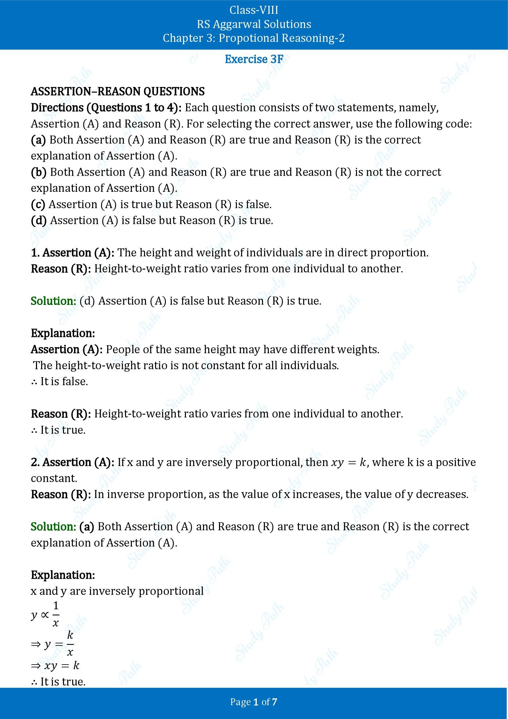 RS Aggarwal Solutions Class 8 Book 2 Chapter 3 Proportional Reasoning 2 Exercise 3F 00001