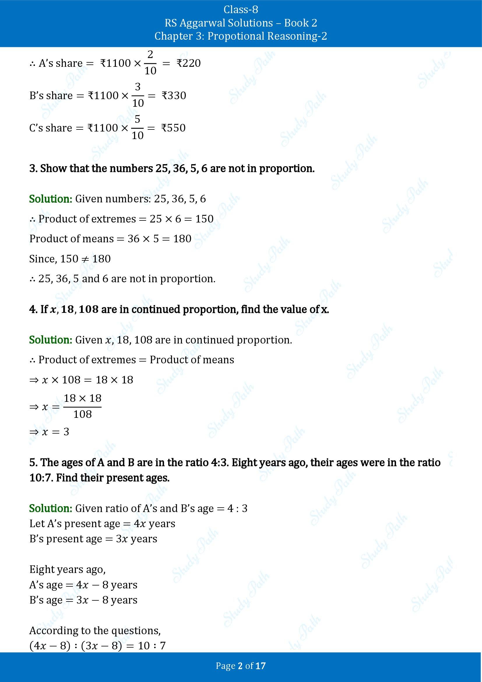 RS Aggarwal Solutions Class 8 Book 2 Chapter 3 Proportional Reasoning 2 Test Paper 00002