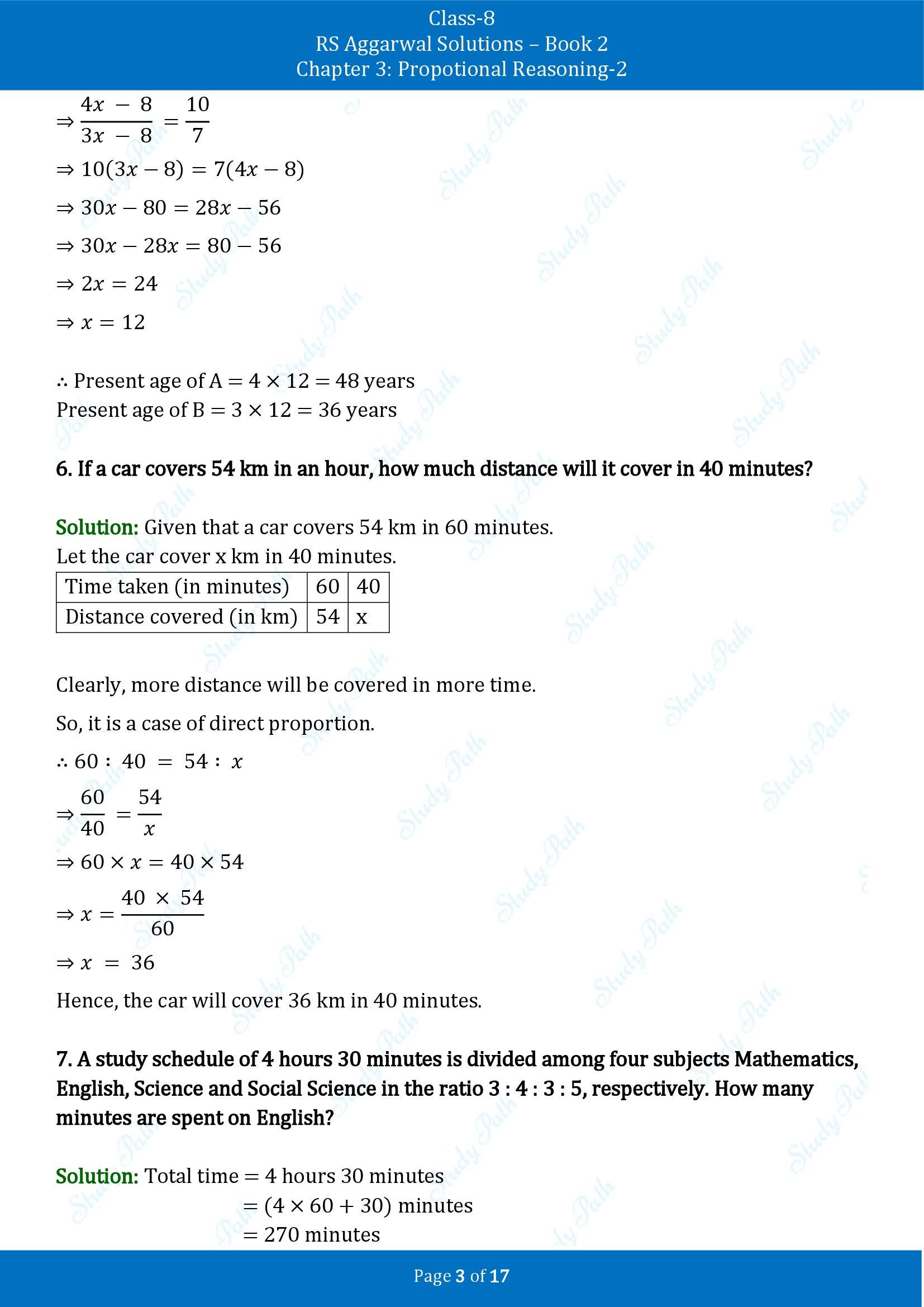 RS Aggarwal Solutions Class 8 Book 2 Chapter 3 Proportional Reasoning 2 Test Paper 00003