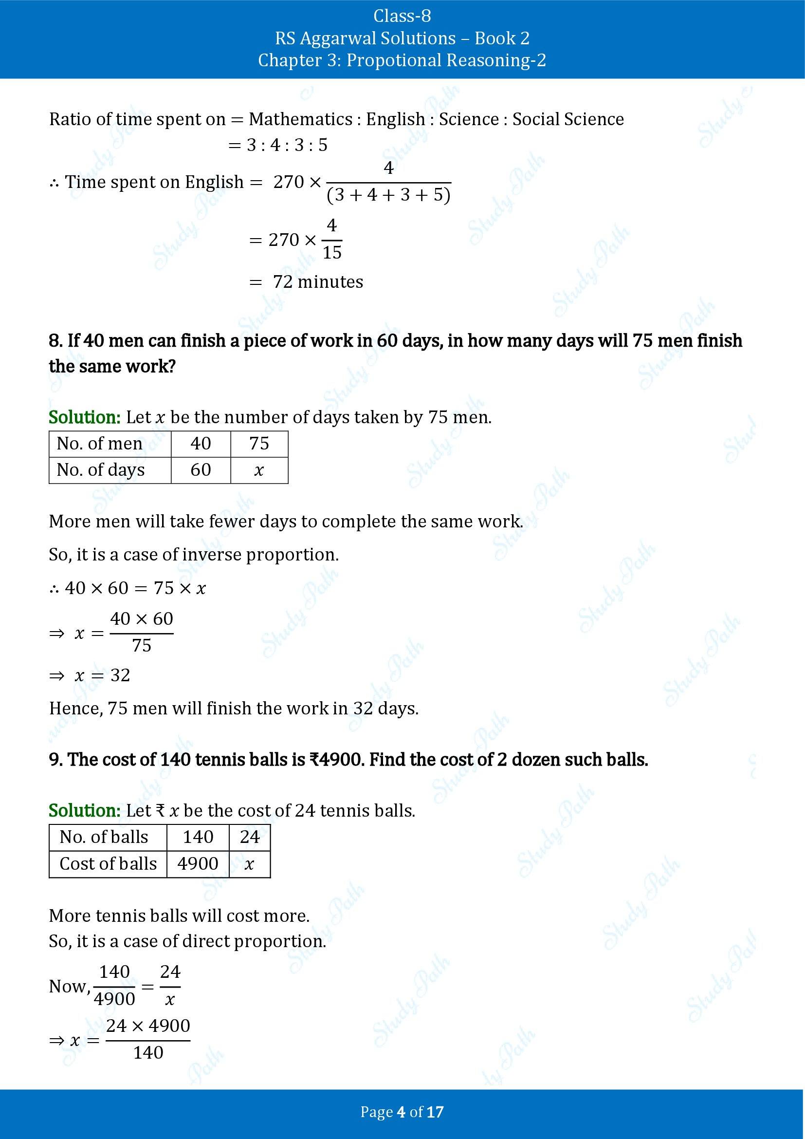 RS Aggarwal Solutions Class 8 Book 2 Chapter 3 Proportional Reasoning 2 Test Paper 00004