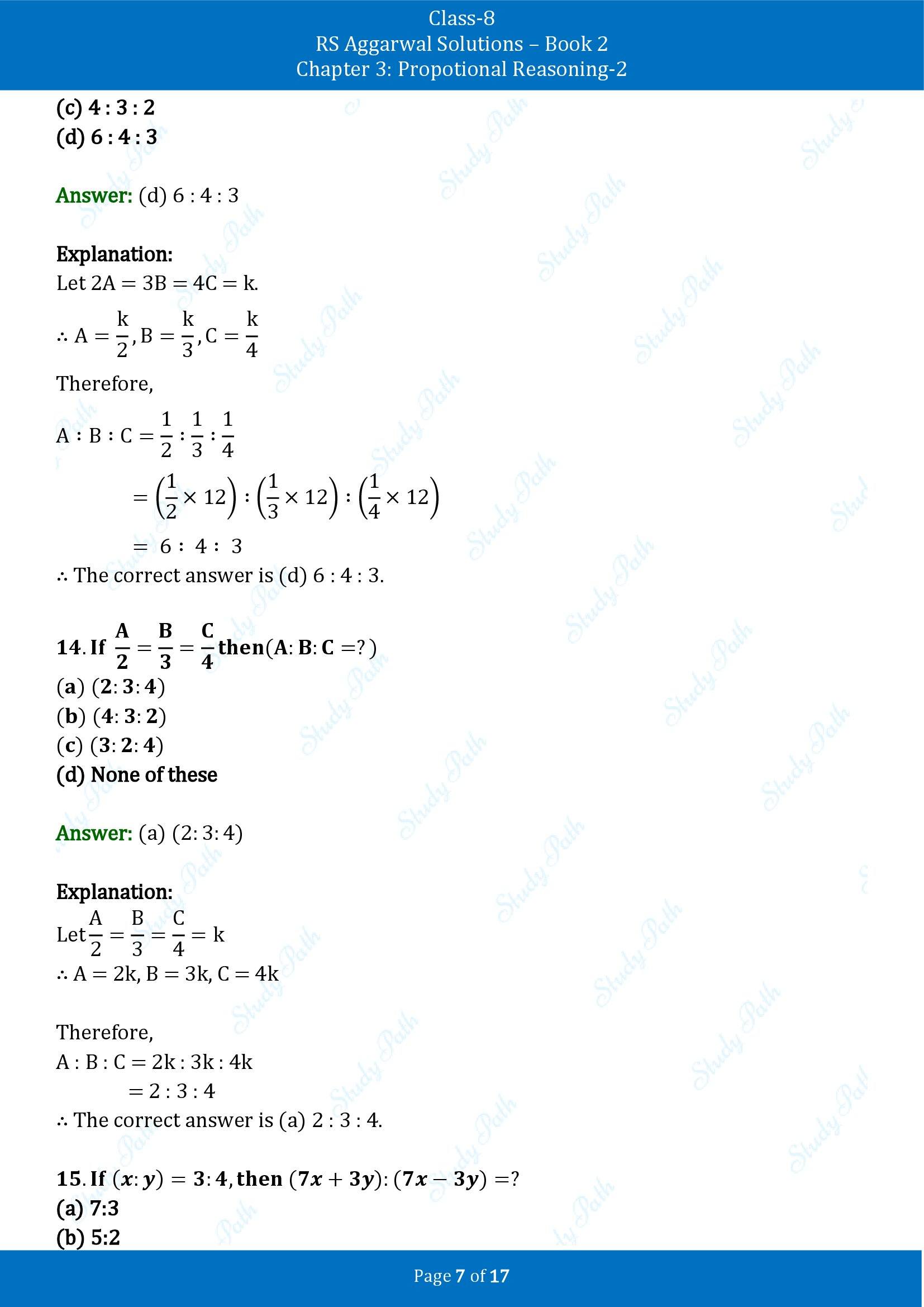 RS Aggarwal Solutions Class 8 Book 2 Chapter 3 Proportional Reasoning 2 Test Paper 00007