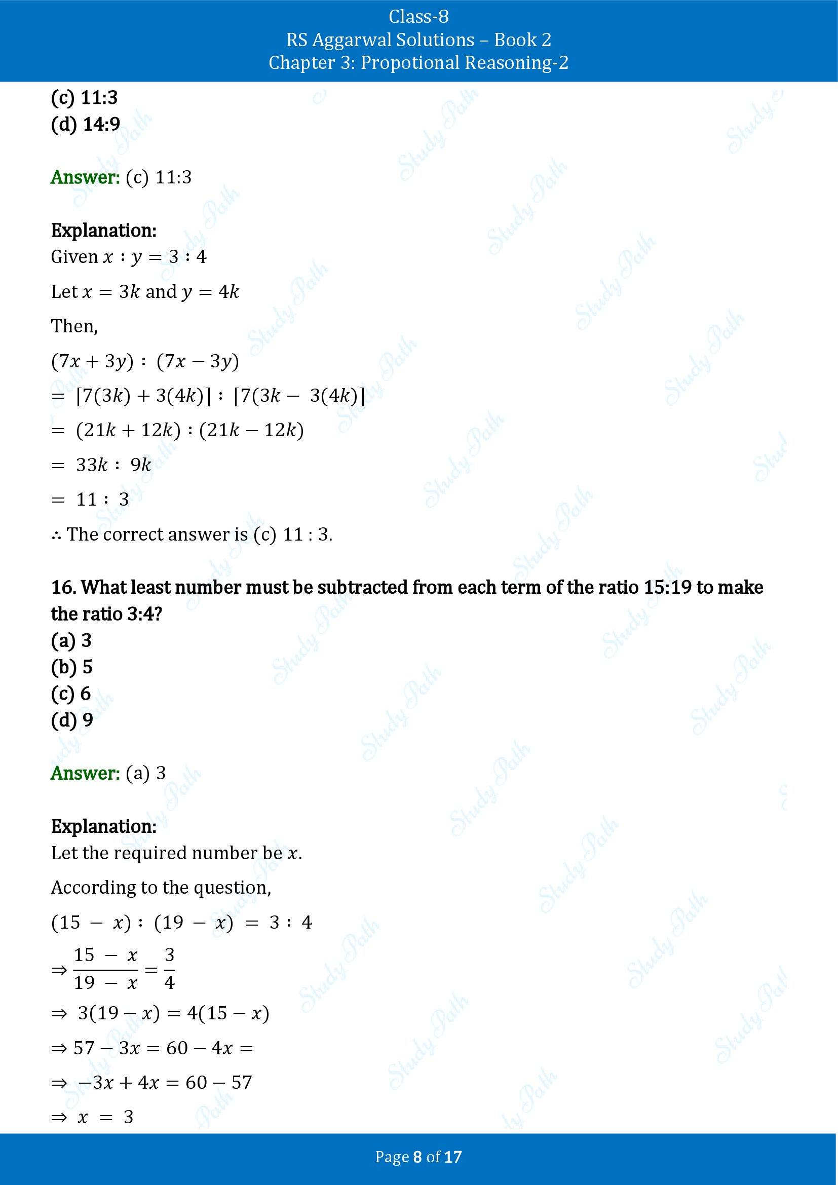 RS Aggarwal Solutions Class 8 Book 2 Chapter 3 Proportional Reasoning 2 Test Paper 00008