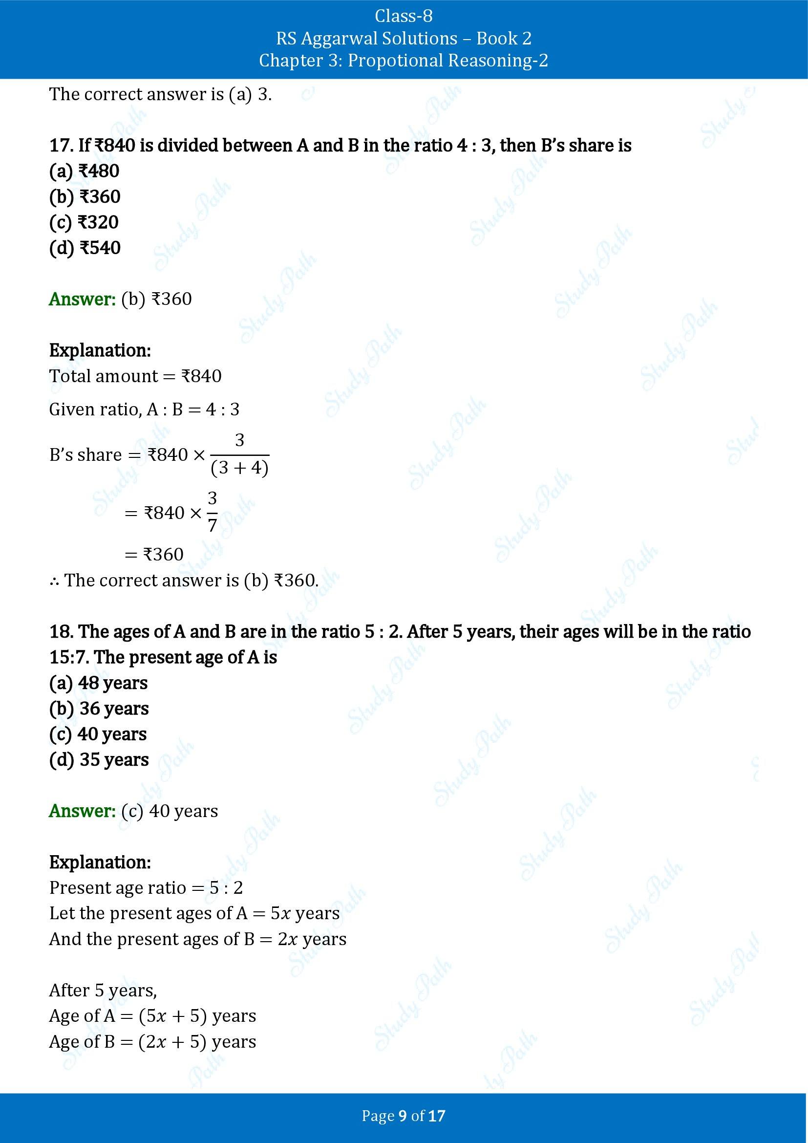 RS Aggarwal Solutions Class 8 Book 2 Chapter 3 Proportional Reasoning 2 Test Paper 00009