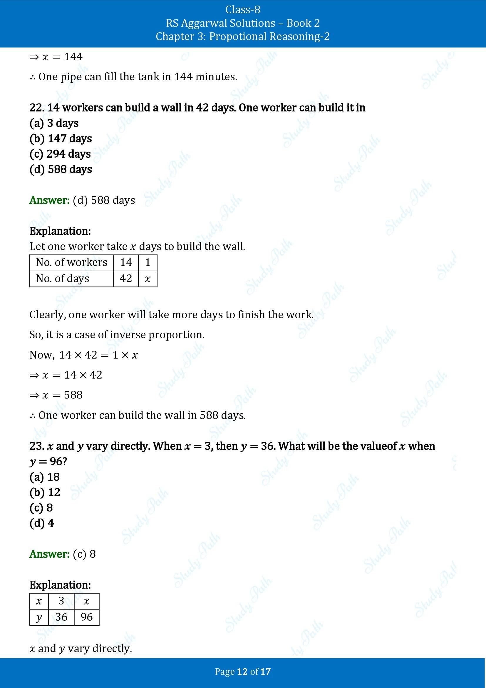 RS Aggarwal Solutions Class 8 Book 2 Chapter 3 Proportional Reasoning 2 Test Paper 00012