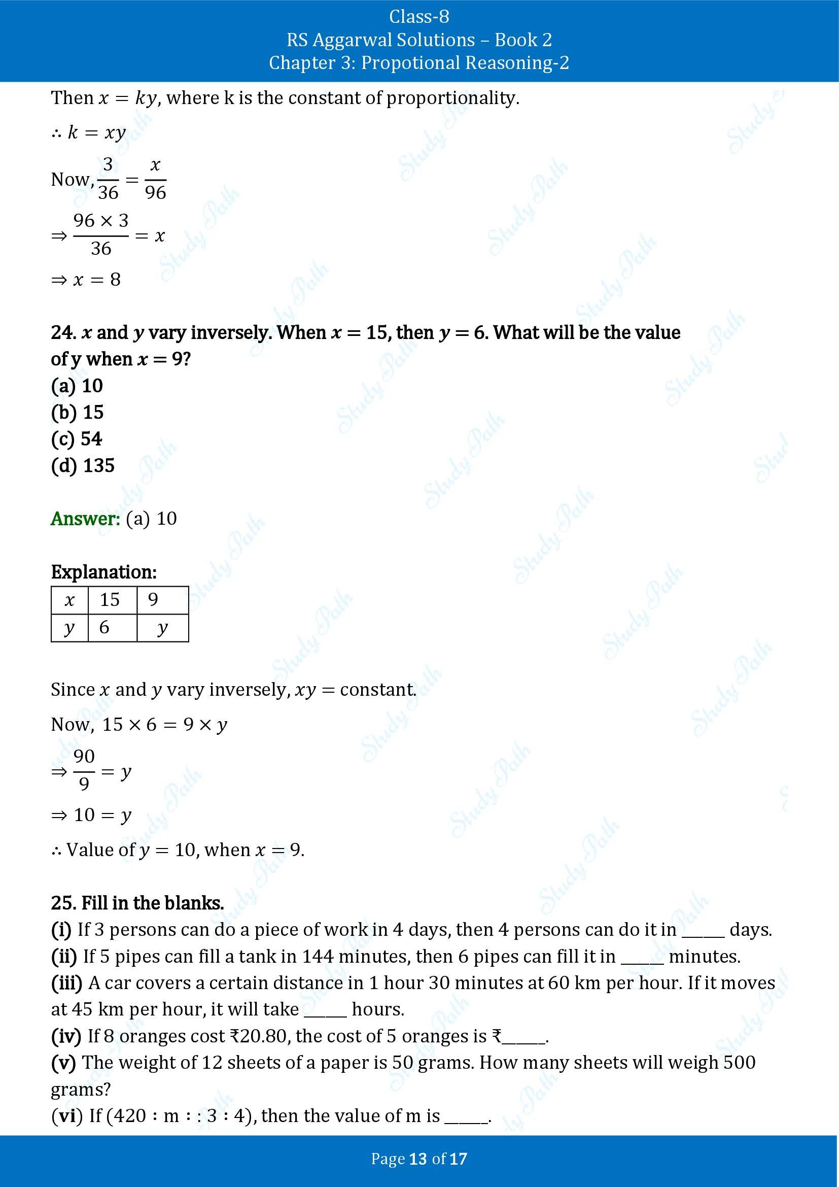 RS Aggarwal Solutions Class 8 Book 2 Chapter 3 Proportional Reasoning 2 Test Paper 00013