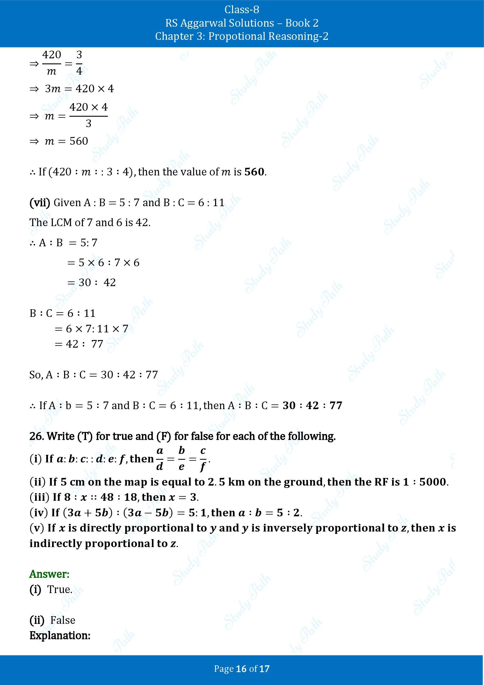 RS Aggarwal Solutions Class 8 Book 2 Chapter 3 Proportional Reasoning 2 Test Paper 00016