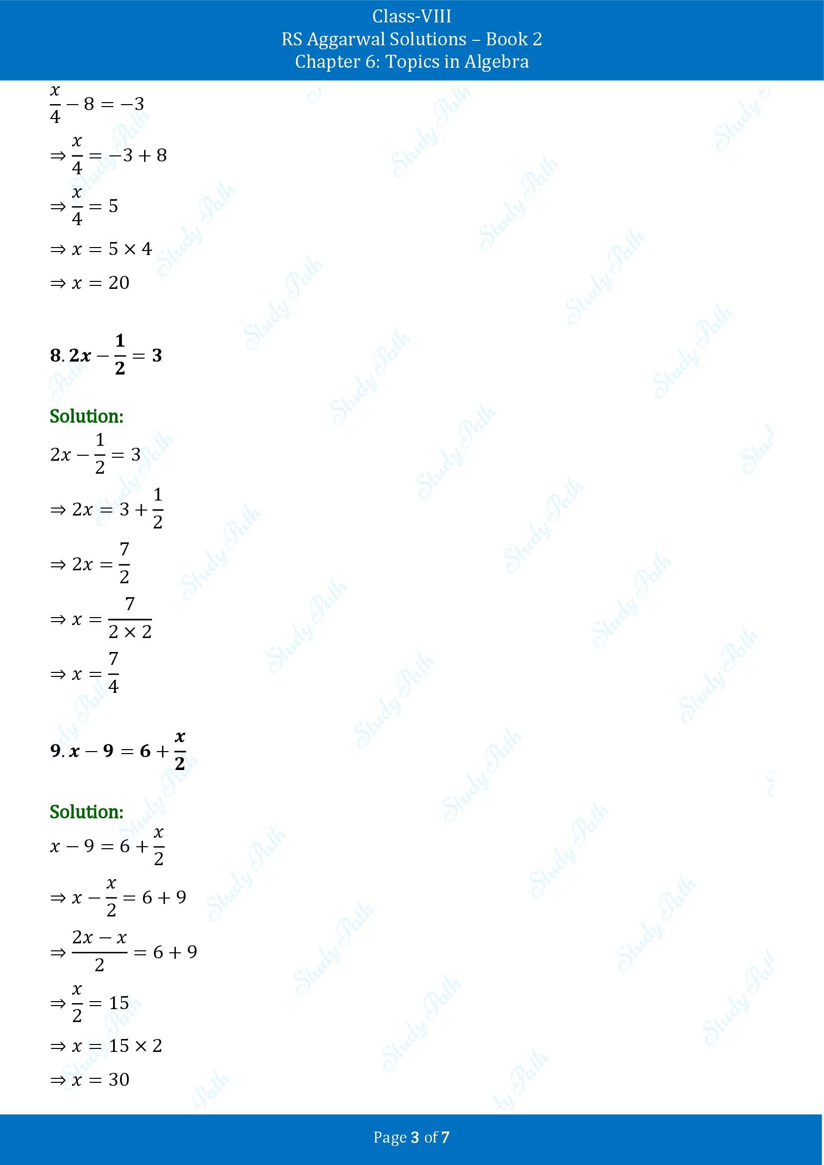 RS Aggarwal Solutions Class 8 Book 2 Chapter 6 Topics in Algebra Exercise 6A 00003