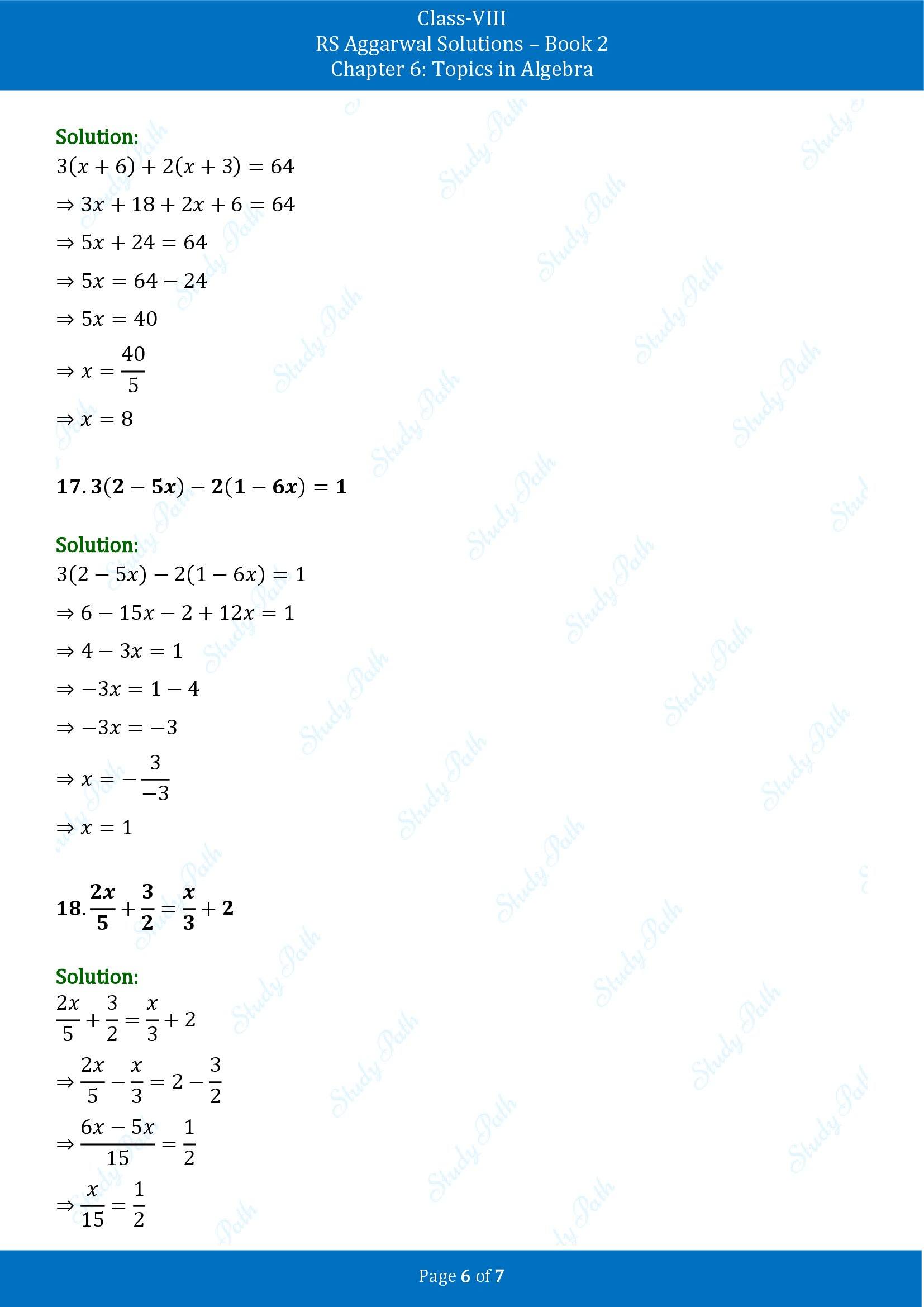 RS Aggarwal Solutions Class 8 Book 2 Chapter 6 Topics in Algebra Exercise 6A 00006