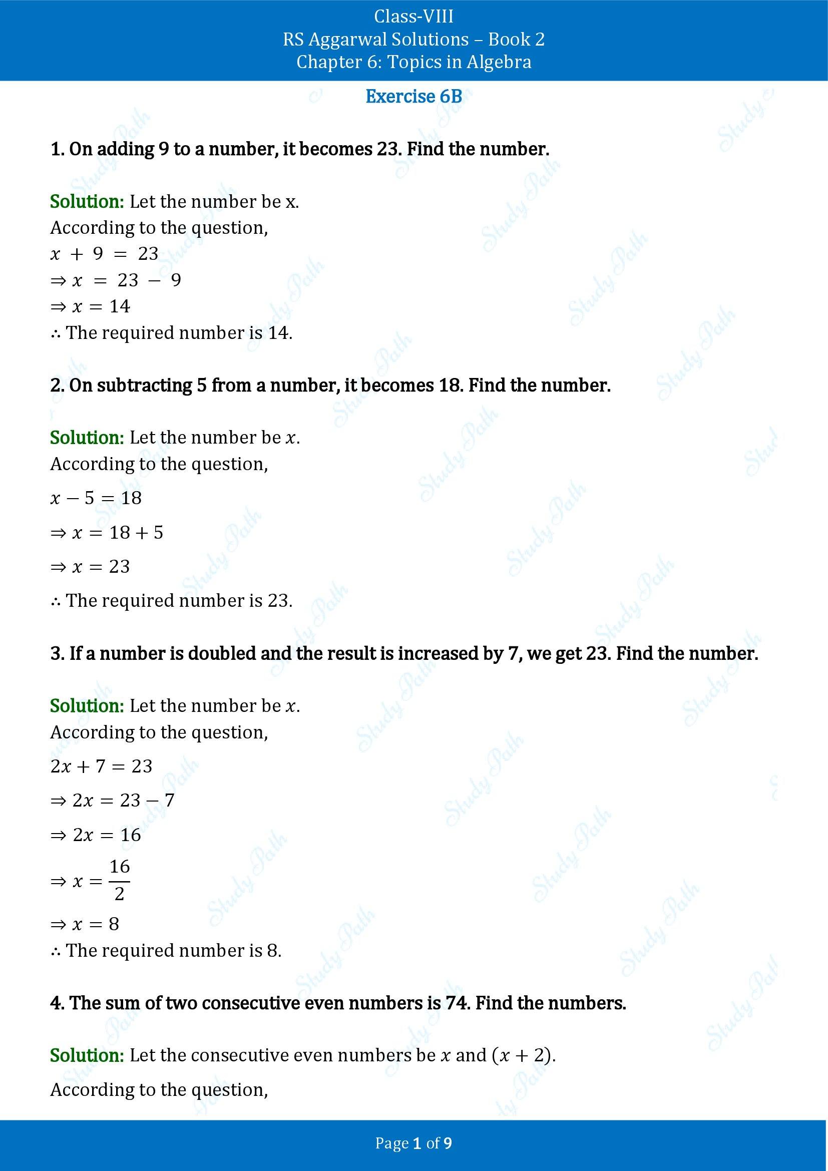RS Aggarwal Solutions Class 8 Book 2 Chapter 6 Topics in Algebra Exercise 6B 00001