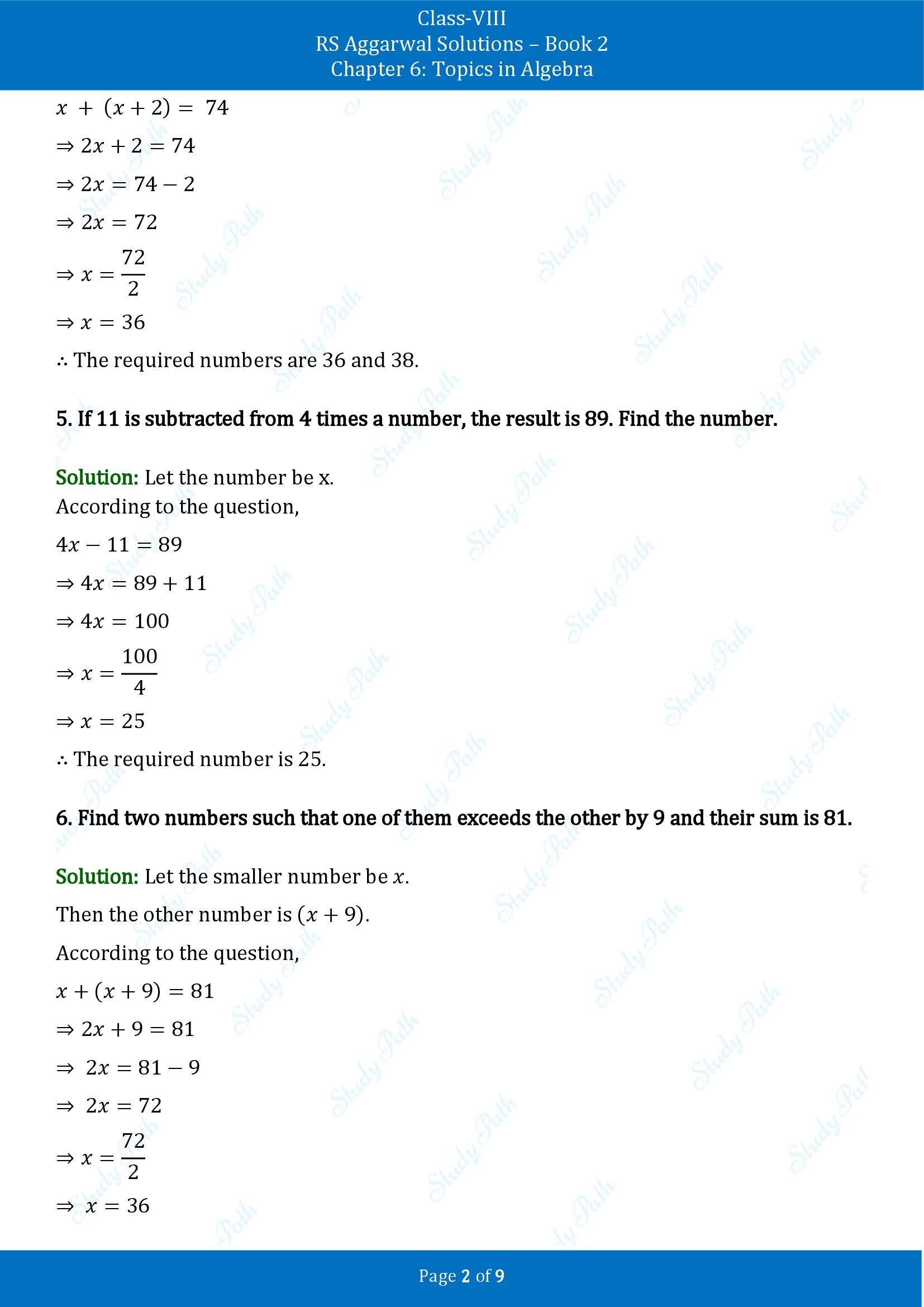 RS Aggarwal Solutions Class 8 Book 2 Chapter 6 Topics in Algebra Exercise 6B 00002