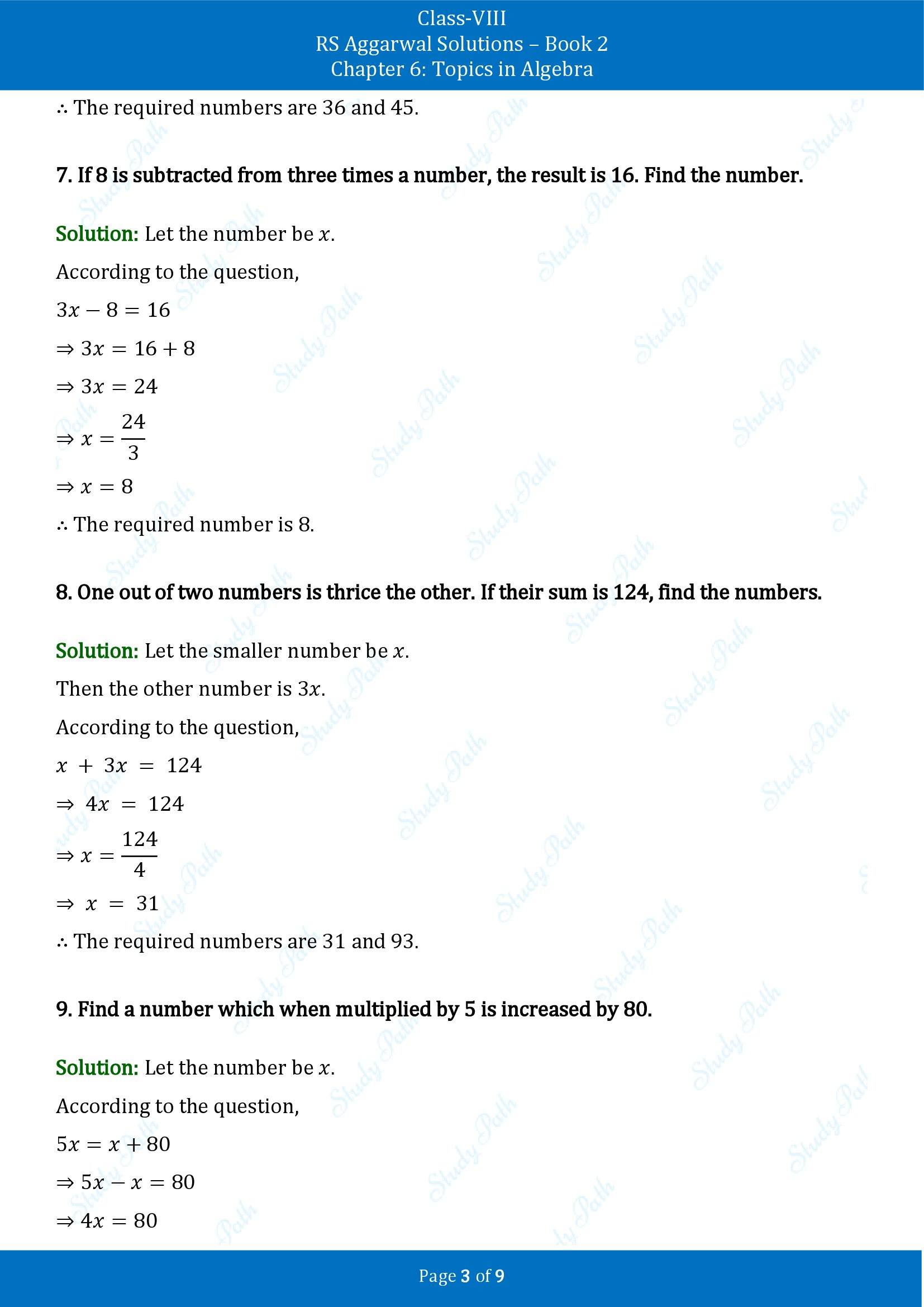 RS Aggarwal Solutions Class 8 Book 2 Chapter 6 Topics in Algebra Exercise 6B 00003