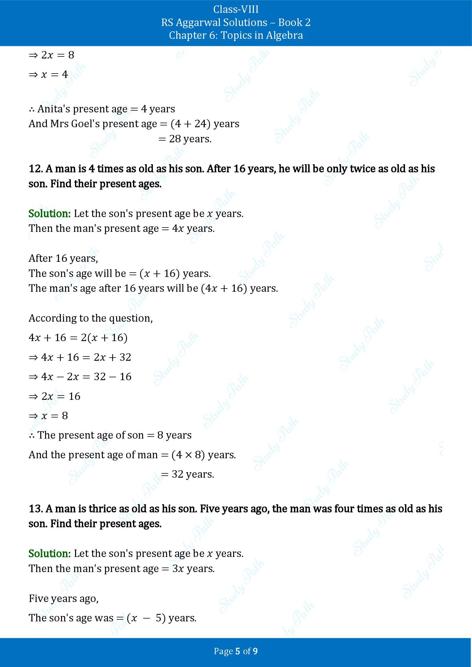 RS Aggarwal Solutions Class 8 Book 2 Chapter 6 Topics in Algebra Exercise 6B 00005