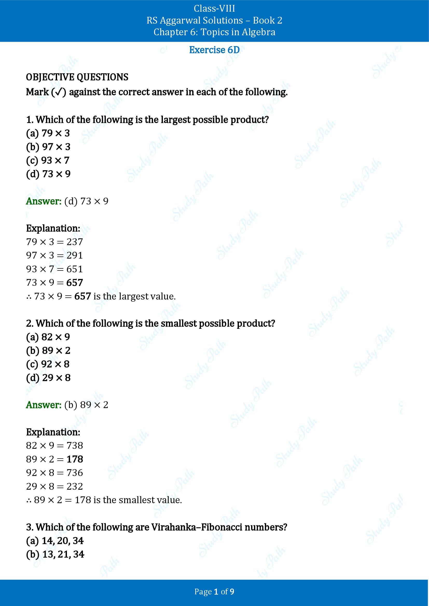 RS Aggarwal Solutions Class 8 Book 2 Chapter 6 Topics in Algebra Exercise 6D 00001