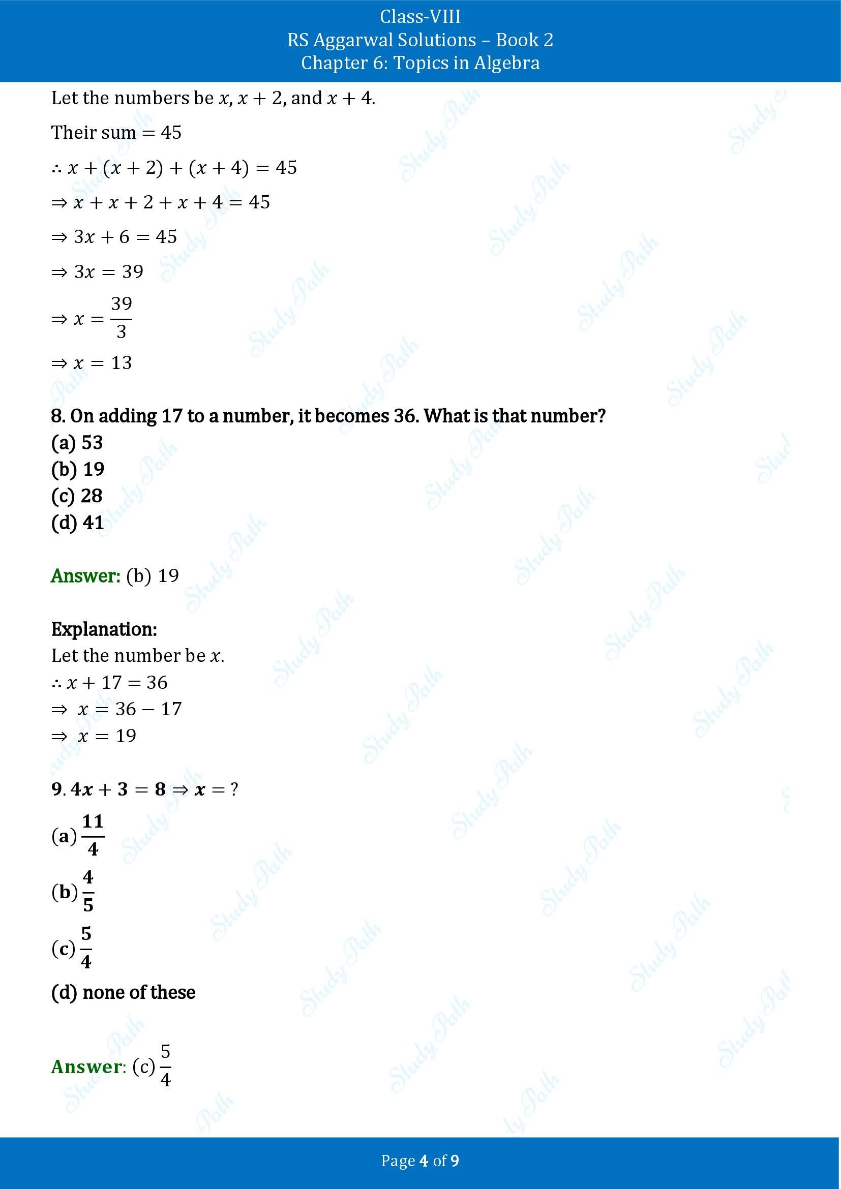RS Aggarwal Solutions Class 8 Book 2 Chapter 6 Topics in Algebra Exercise 6D 00004