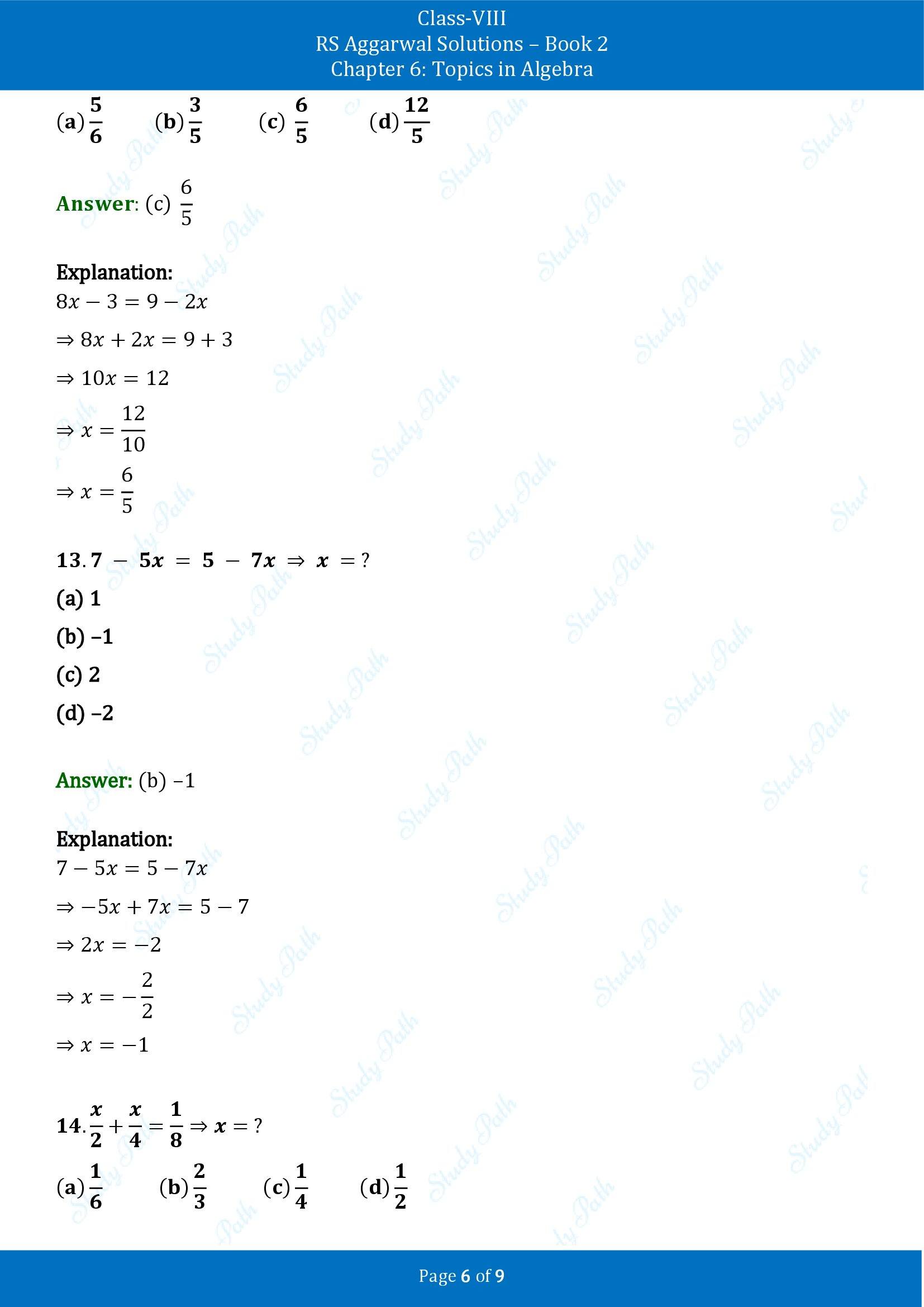 RS Aggarwal Solutions Class 8 Book 2 Chapter 6 Topics in Algebra Exercise 6D 00006