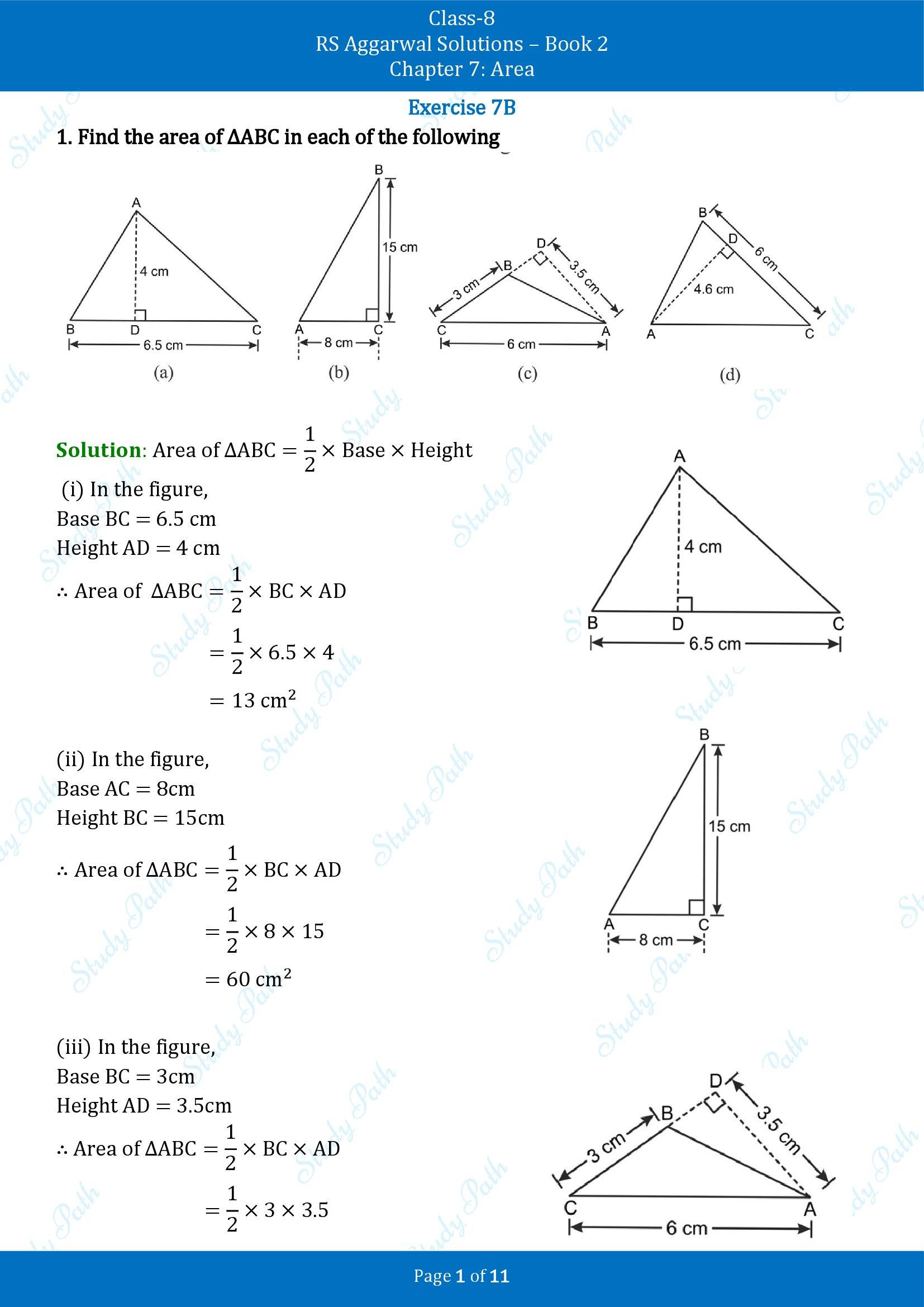 RS Aggarwal Solutions Class 8 Book 2 Chapter 7 Area Exercise 7B 00001