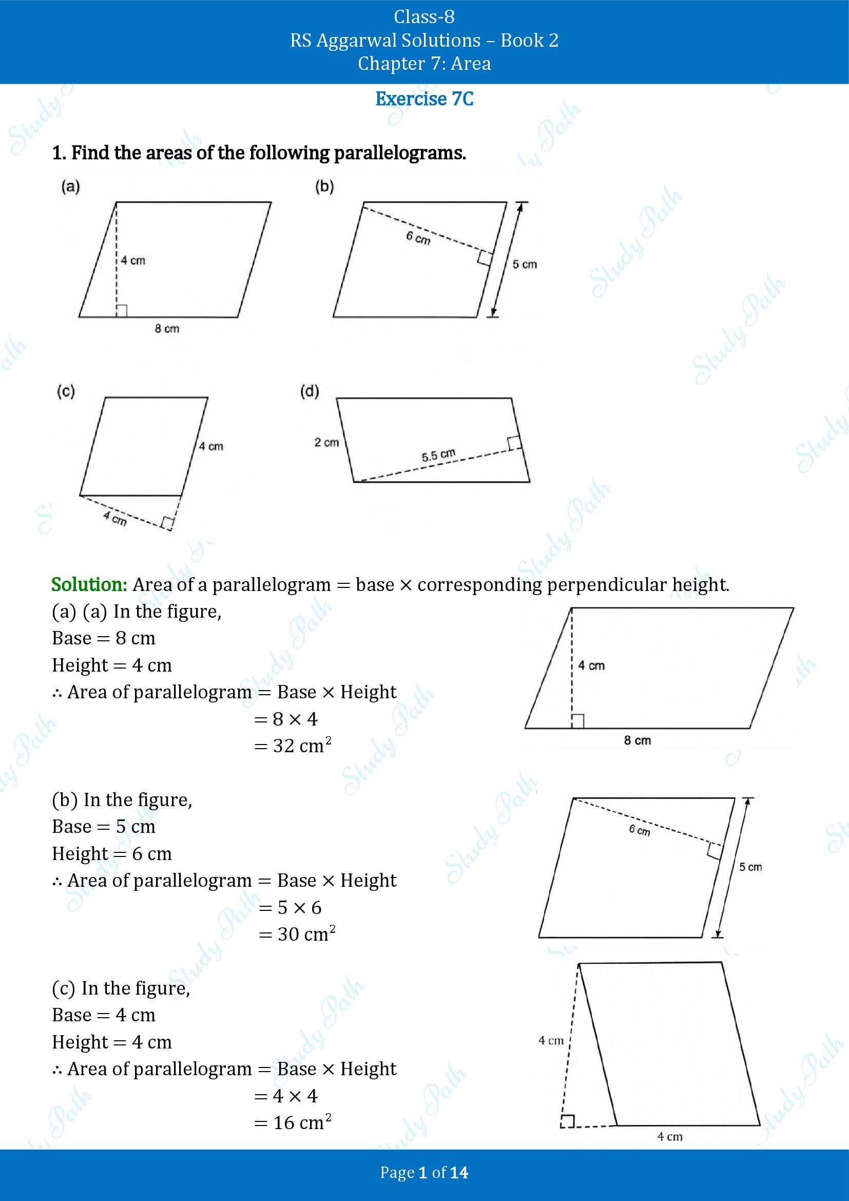 RS Aggarwal Solutions Class 8 Book 2 Chapter 7 Area Exercise 7C 00001