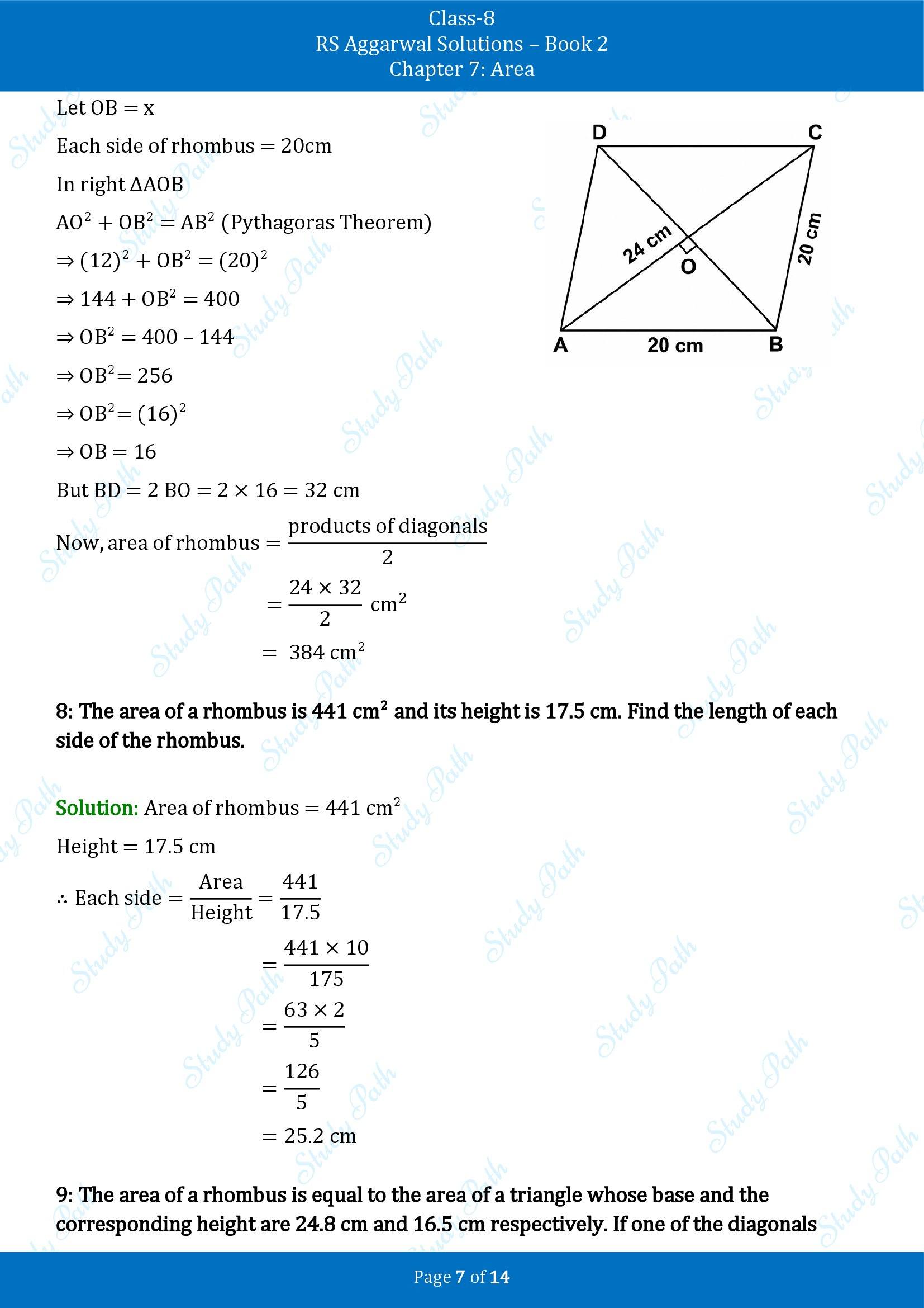 RS Aggarwal Solutions Class 8 Book 2 Chapter 7 Area Exercise 7C 00007