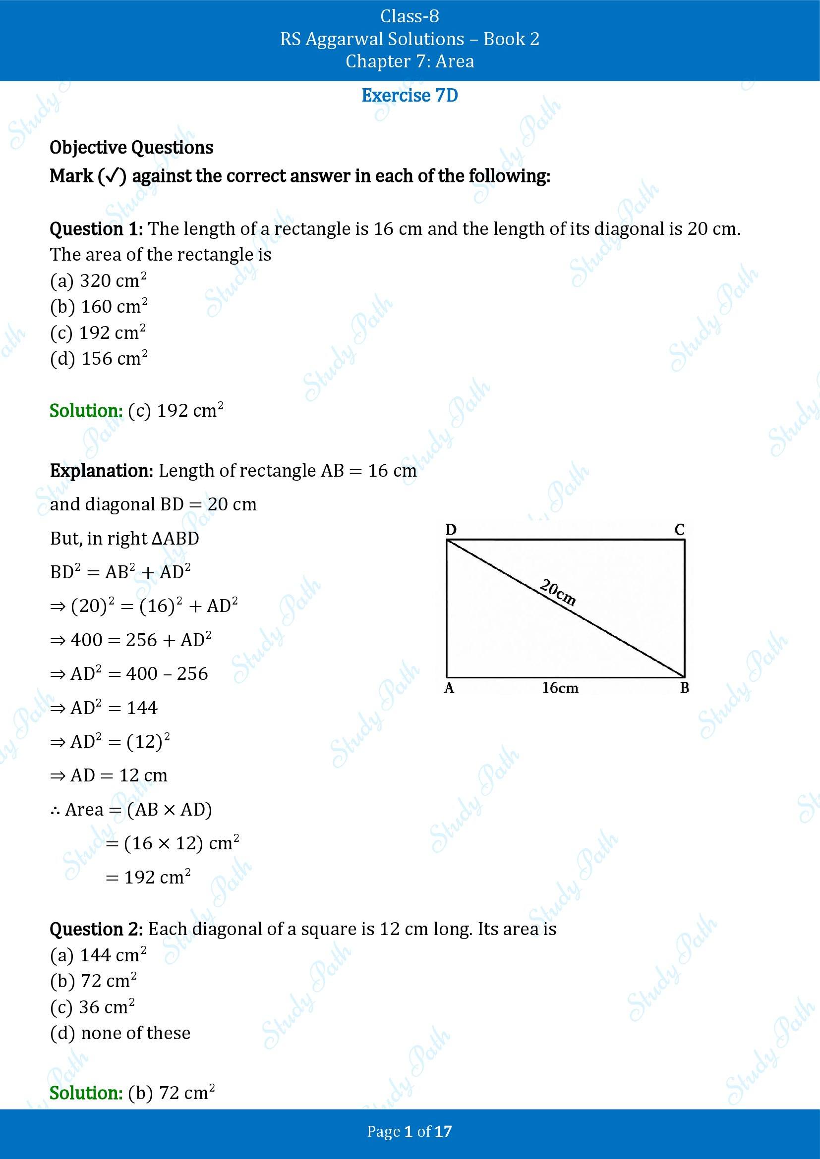 RS Aggarwal Solutions Class 8 Book 2 Chapter 7 Area Exercise 7D 00001