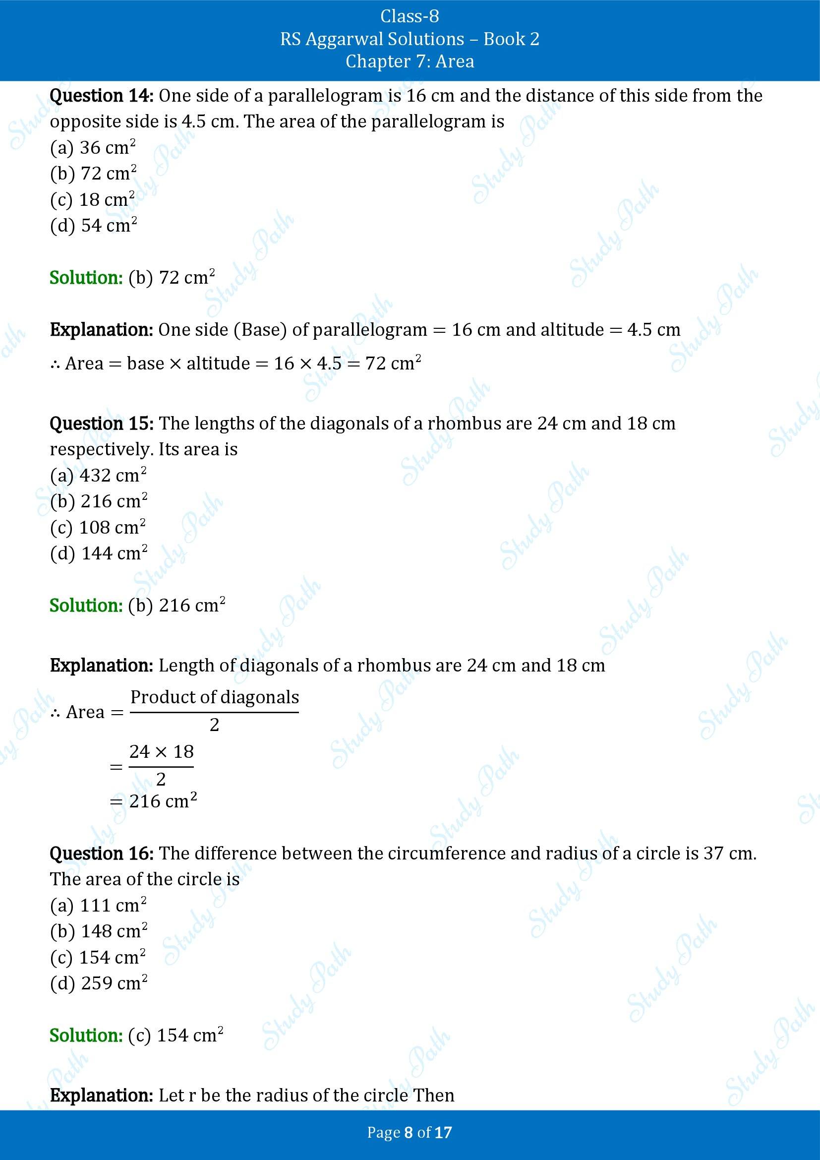 RS Aggarwal Solutions Class 8 Book 2 Chapter 7 Area Exercise 7D 00008