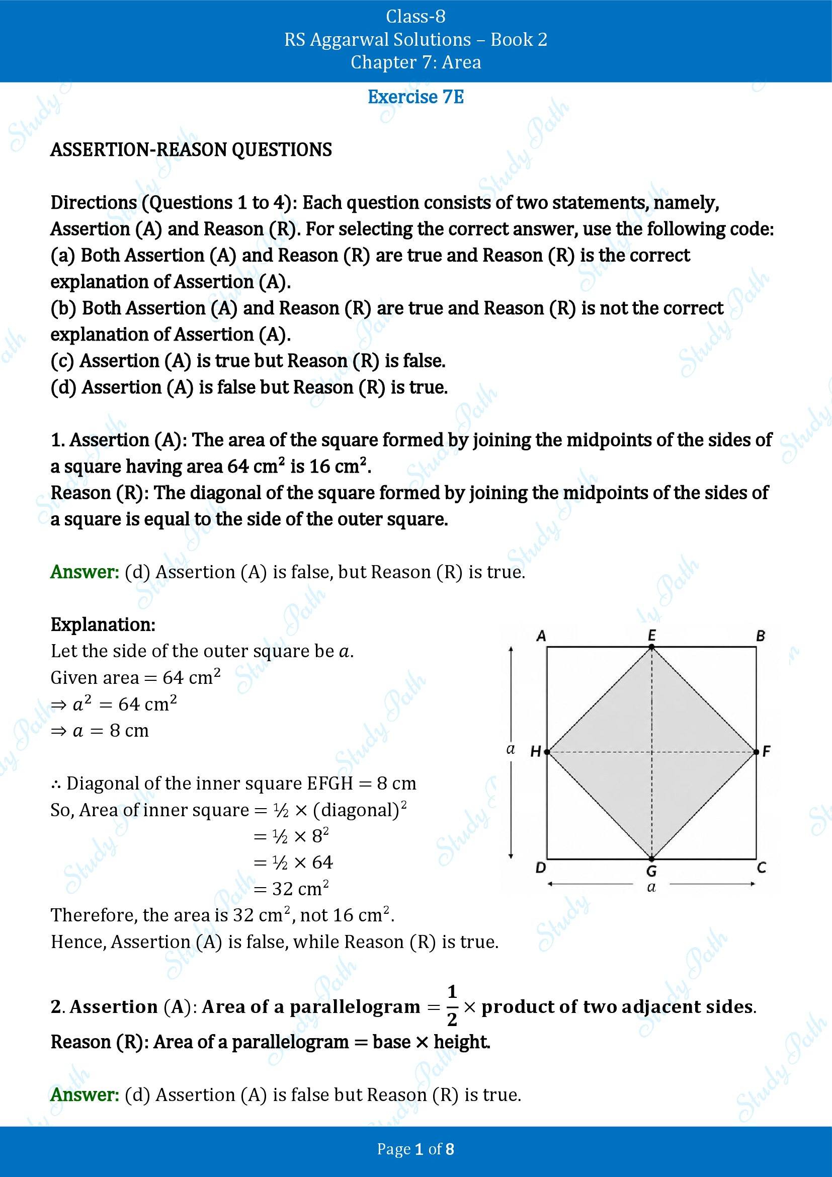 RS Aggarwal Solutions Class 8 Book 2 Chapter 7 Area Exercise 7E 00001