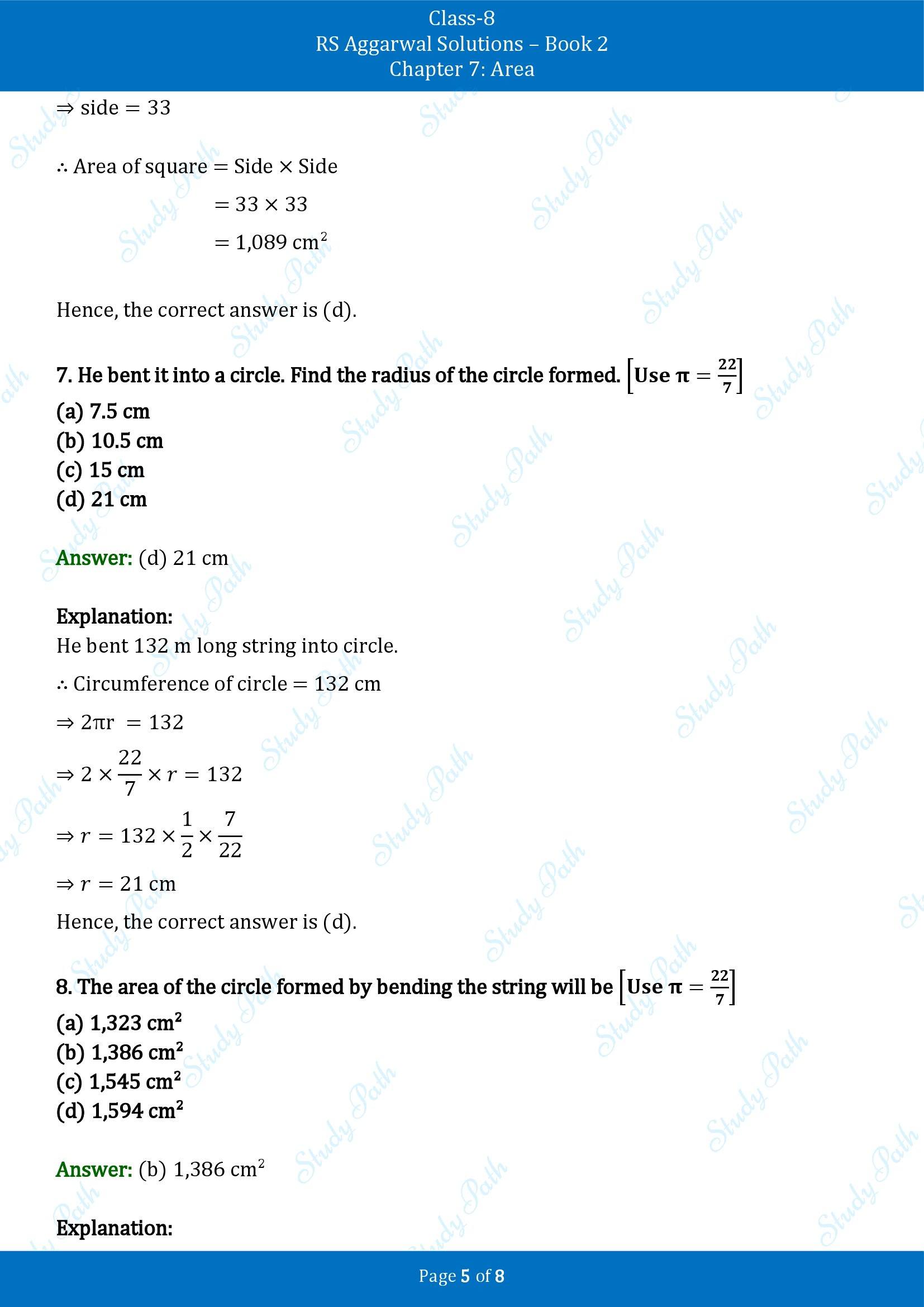 RS Aggarwal Solutions Class 8 Book 2 Chapter 7 Area Exercise 7E 00005