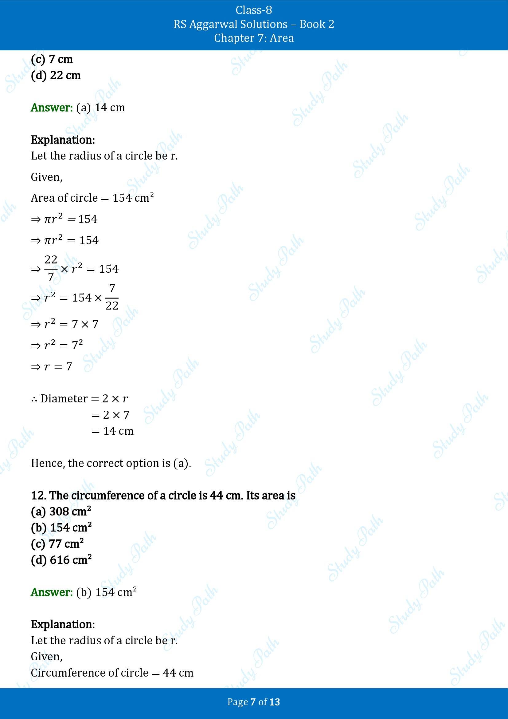 RS Aggarwal Solutions Class 8 Book 2 Chapter 7 Area Test Paper 7 00007