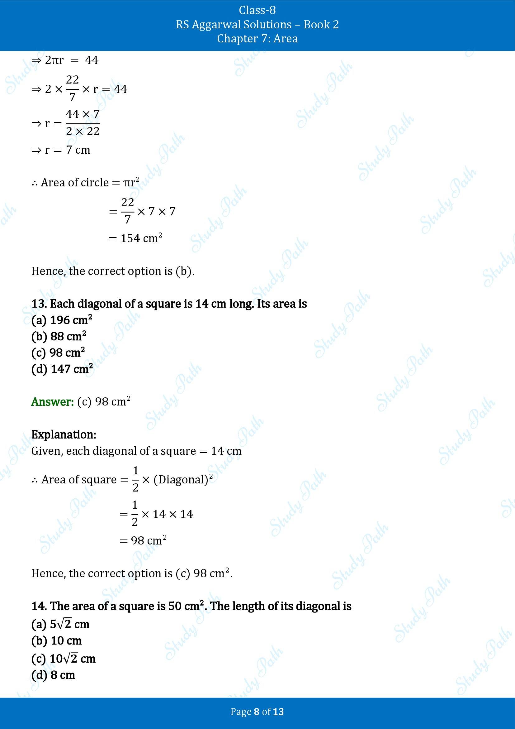 RS Aggarwal Solutions Class 8 Book 2 Chapter 7 Area Test Paper 7 00008