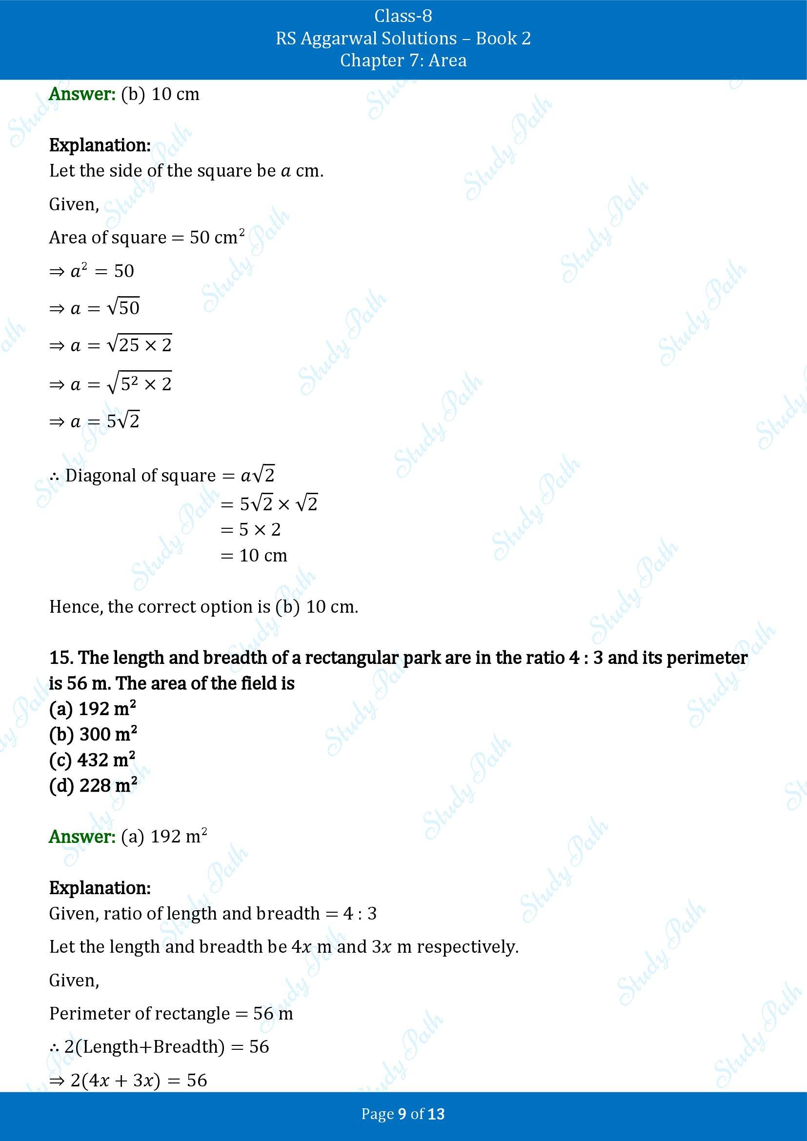 RS Aggarwal Solutions Class 8 Book 2 Chapter 7 Area Test Paper 7 00009