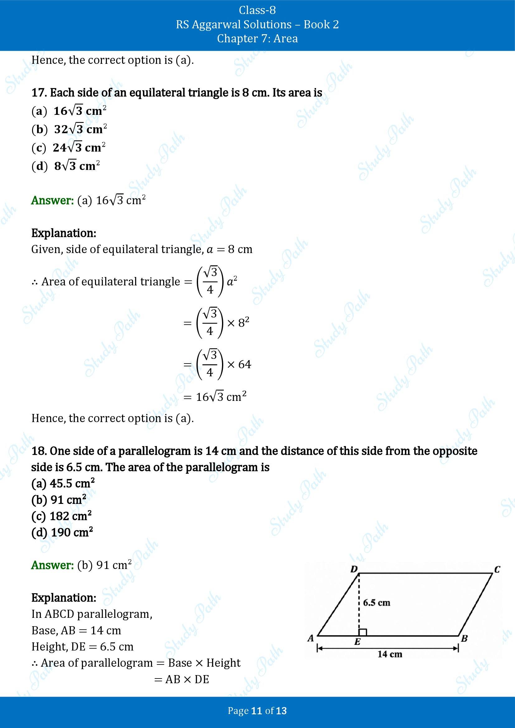 RS Aggarwal Solutions Class 8 Book 2 Chapter 7 Area Test Paper 7 00011