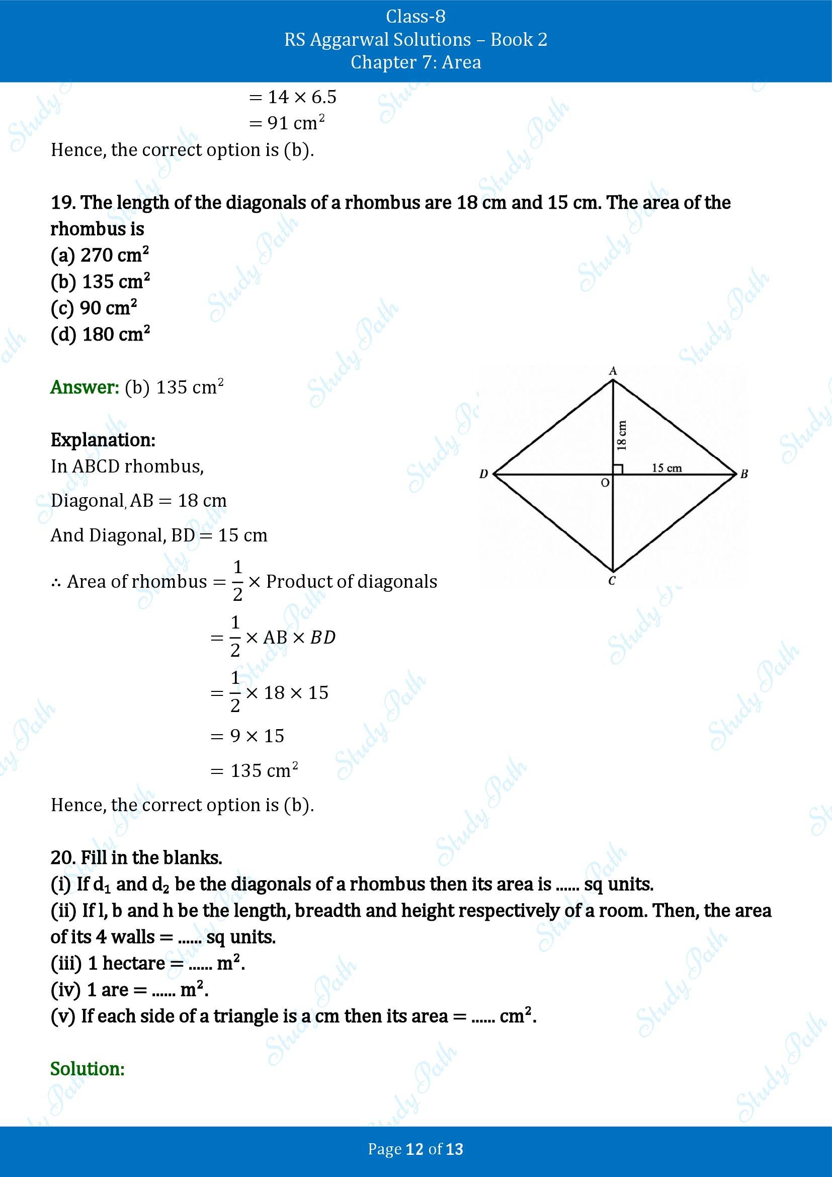 RS Aggarwal Solutions Class 8 Book 2 Chapter 7 Area Test Paper 7 00012