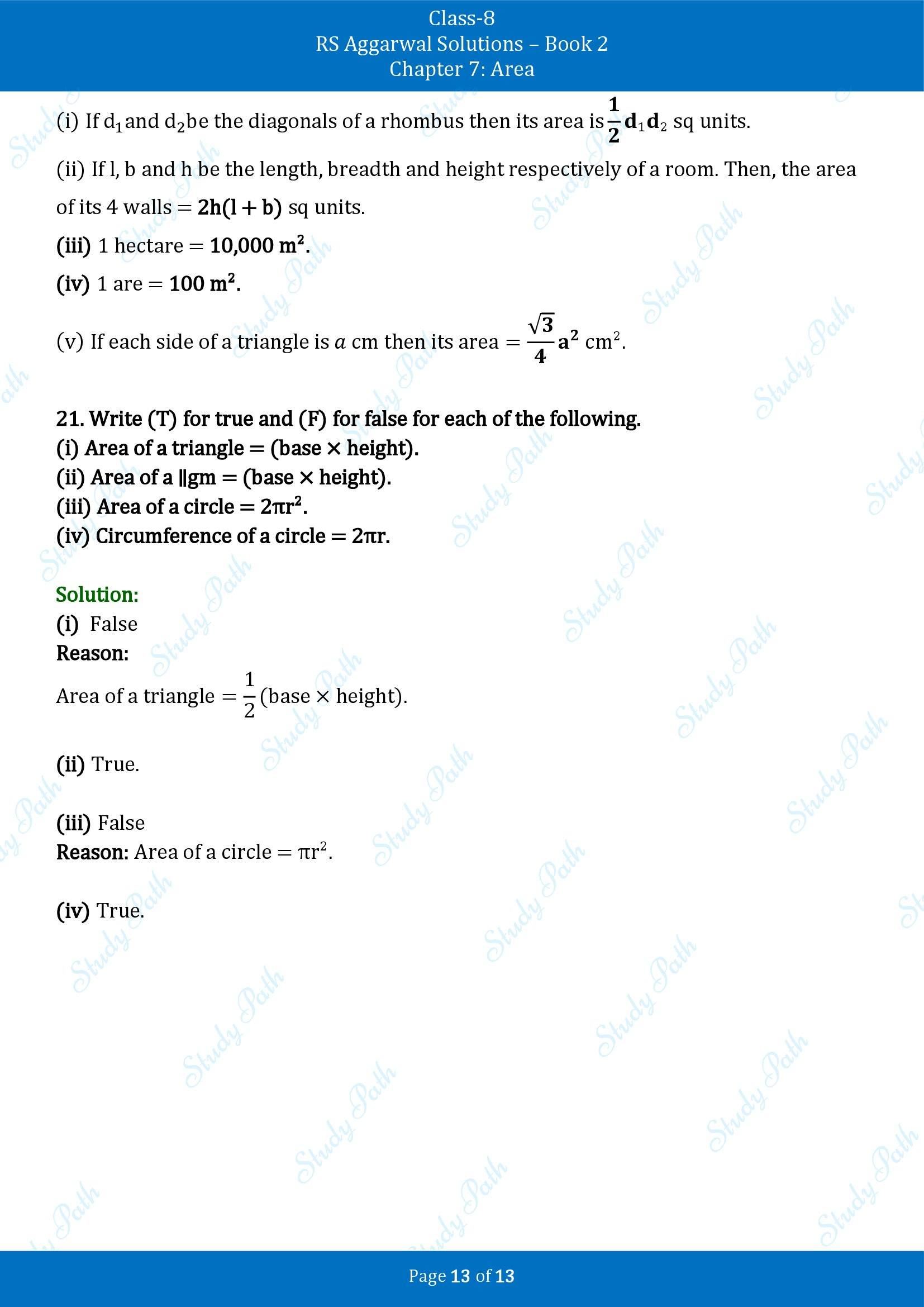 RS Aggarwal Solutions Class 8 Book 2 Chapter 7 Area Test Paper 7 00013