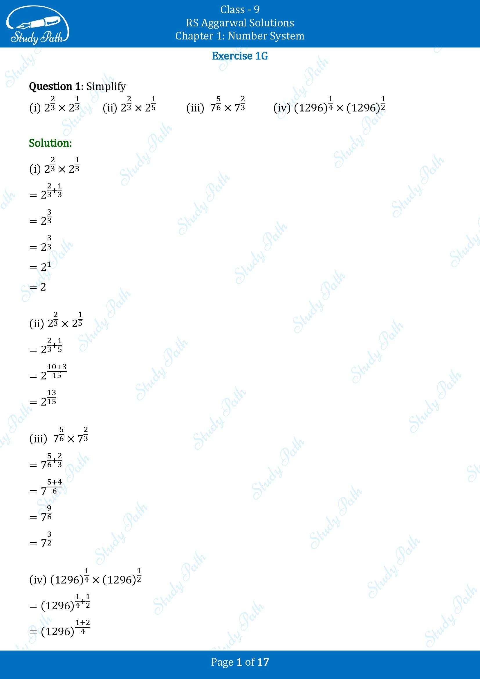 RS Aggarwal Solutions Class 9 Chapter 1 Number System Exercise 1G 00001