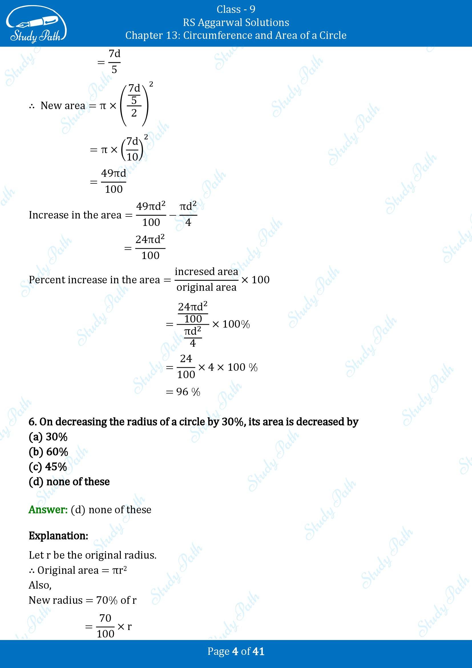 RS Aggarwal Solutions Class 9 Chapter 13 Circumference and Area of a Circle Multiple Choice Questions MCQs 00004