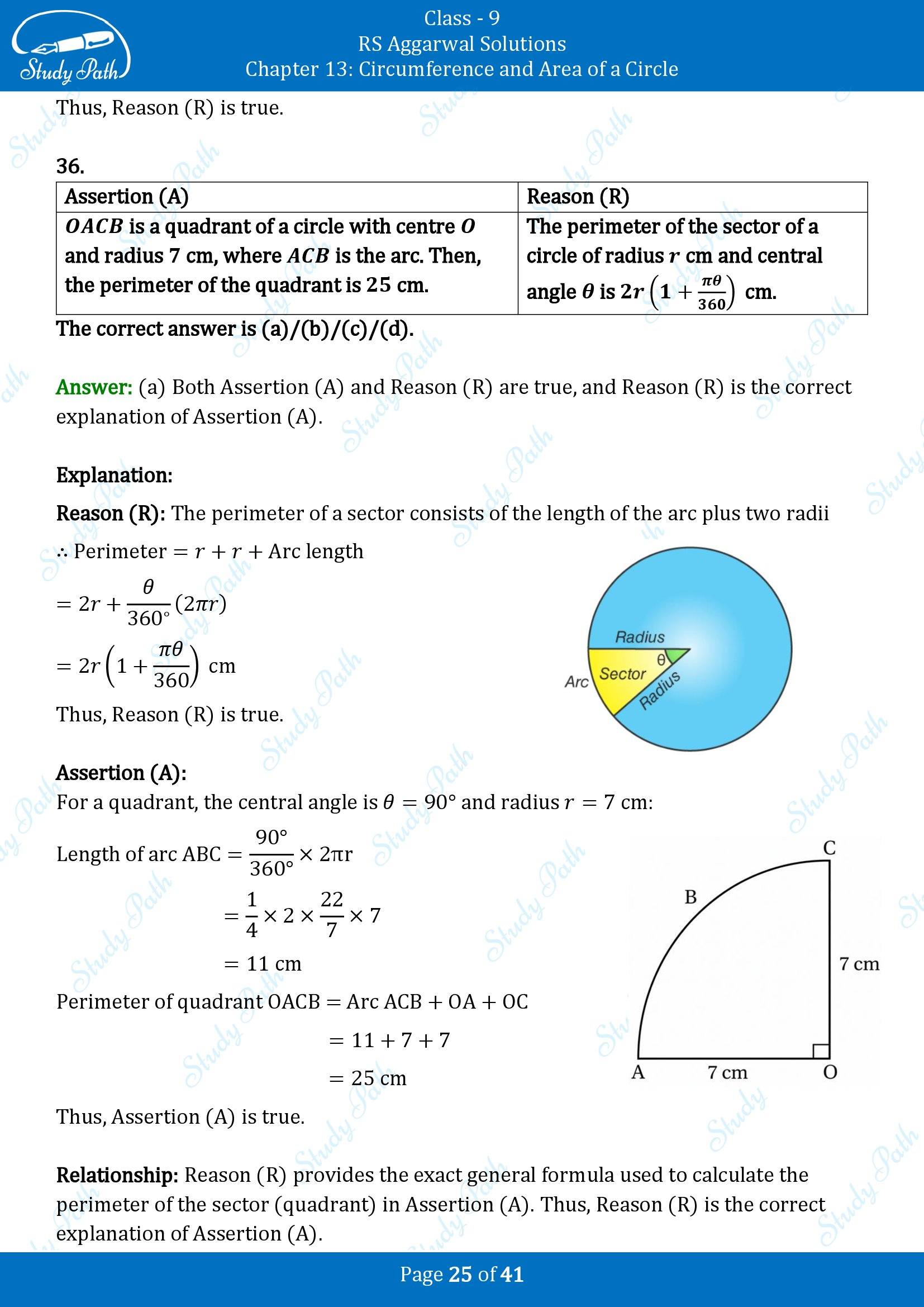 RS Aggarwal Solutions Class 9 Chapter 13 Circumference and Area of a Circle Multiple Choice Questions MCQs 00025