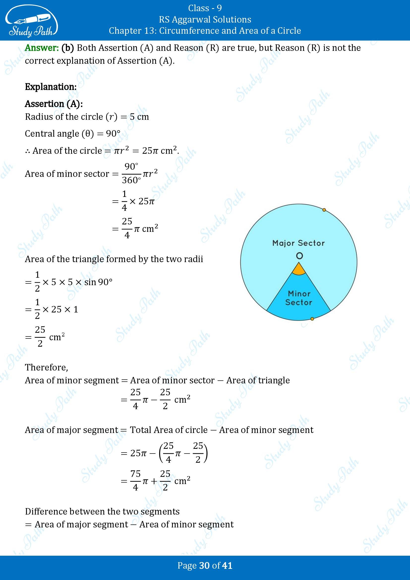 RS Aggarwal Solutions Class 9 Chapter 13 Circumference and Area of a Circle Multiple Choice Questions MCQs 00030