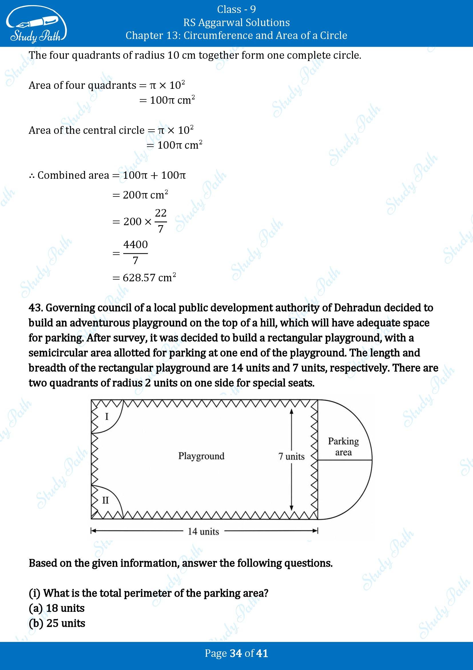 RS Aggarwal Solutions Class 9 Chapter 13 Circumference and Area of a Circle Multiple Choice Questions MCQs 00034