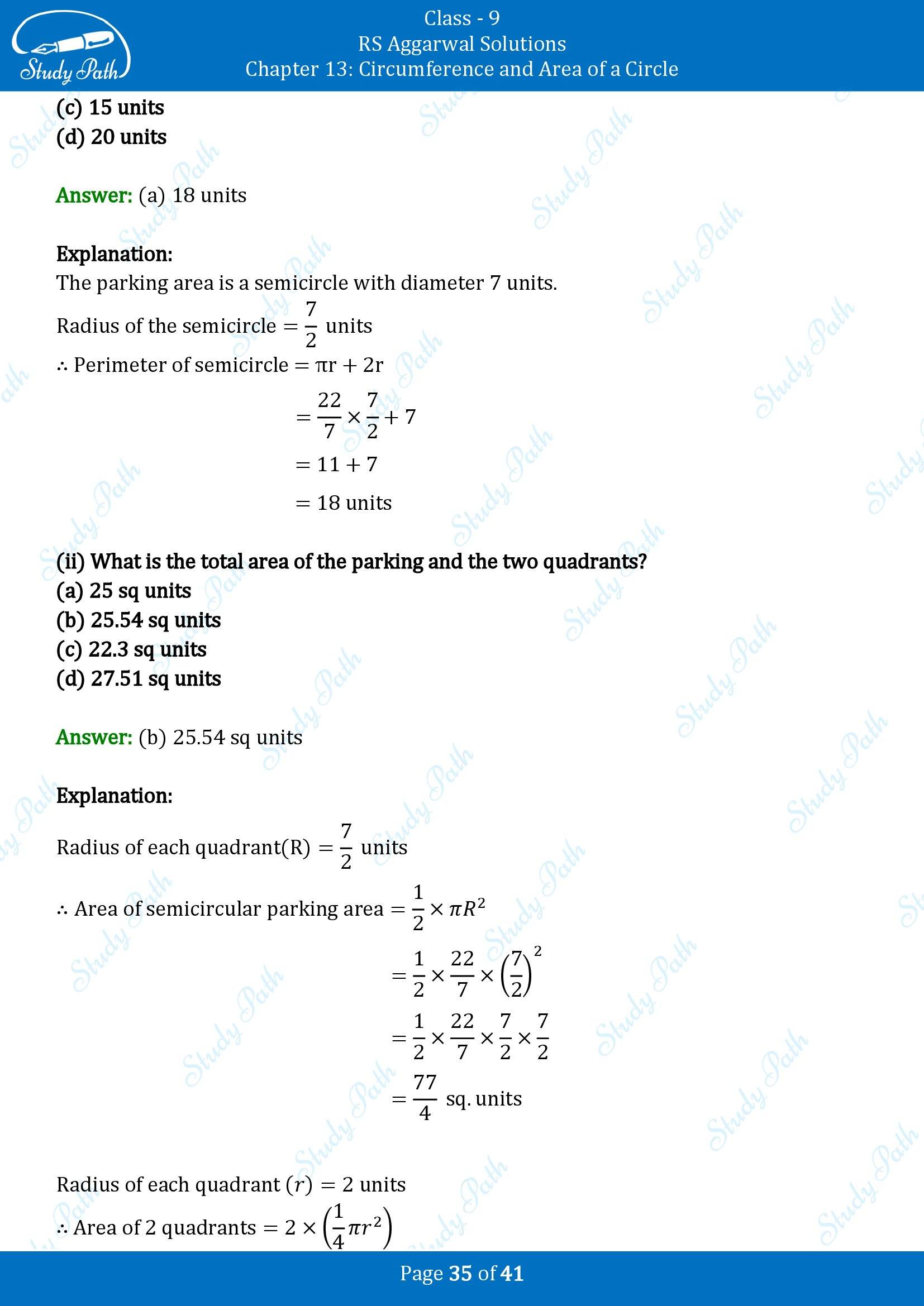 RS Aggarwal Solutions Class 9 Chapter 13 Circumference and Area of a Circle Multiple Choice Questions MCQs 00035