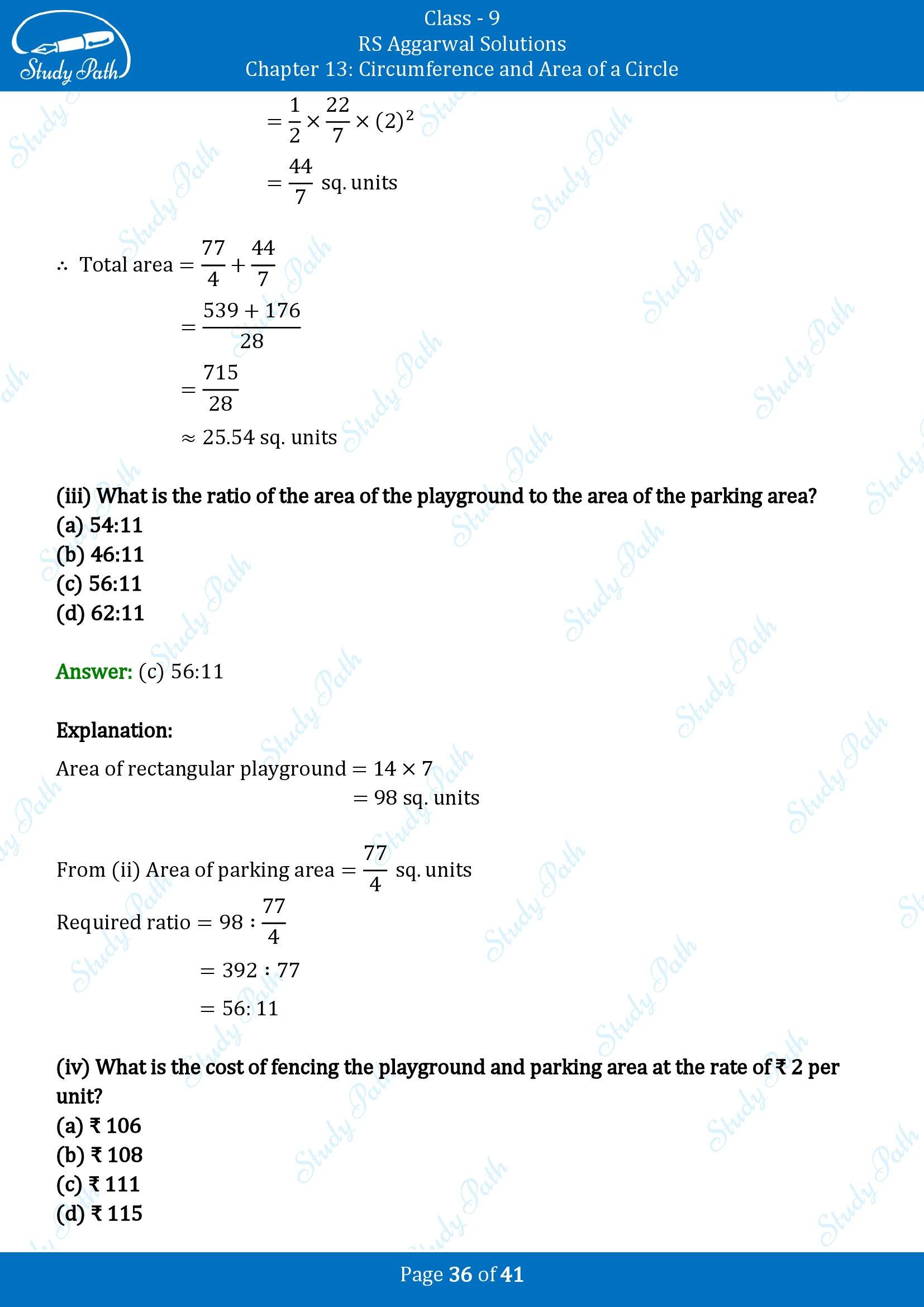 RS Aggarwal Solutions Class 9 Chapter 13 Circumference and Area of a Circle Multiple Choice Questions MCQs 00036