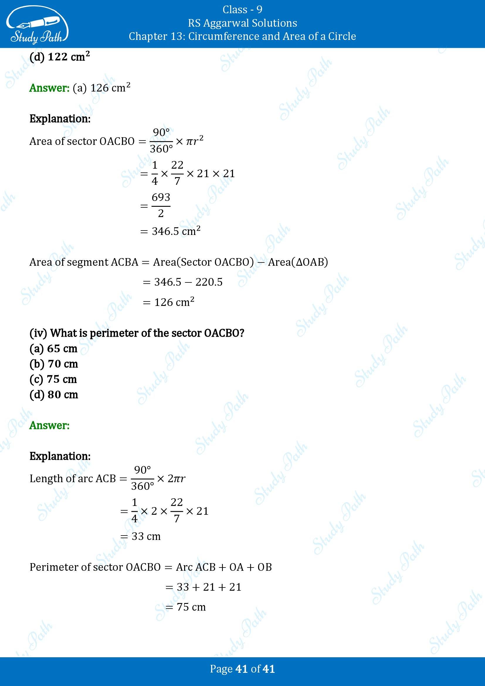 RS Aggarwal Solutions Class 9 Chapter 13 Circumference and Area of a Circle Multiple Choice Questions MCQs 00041