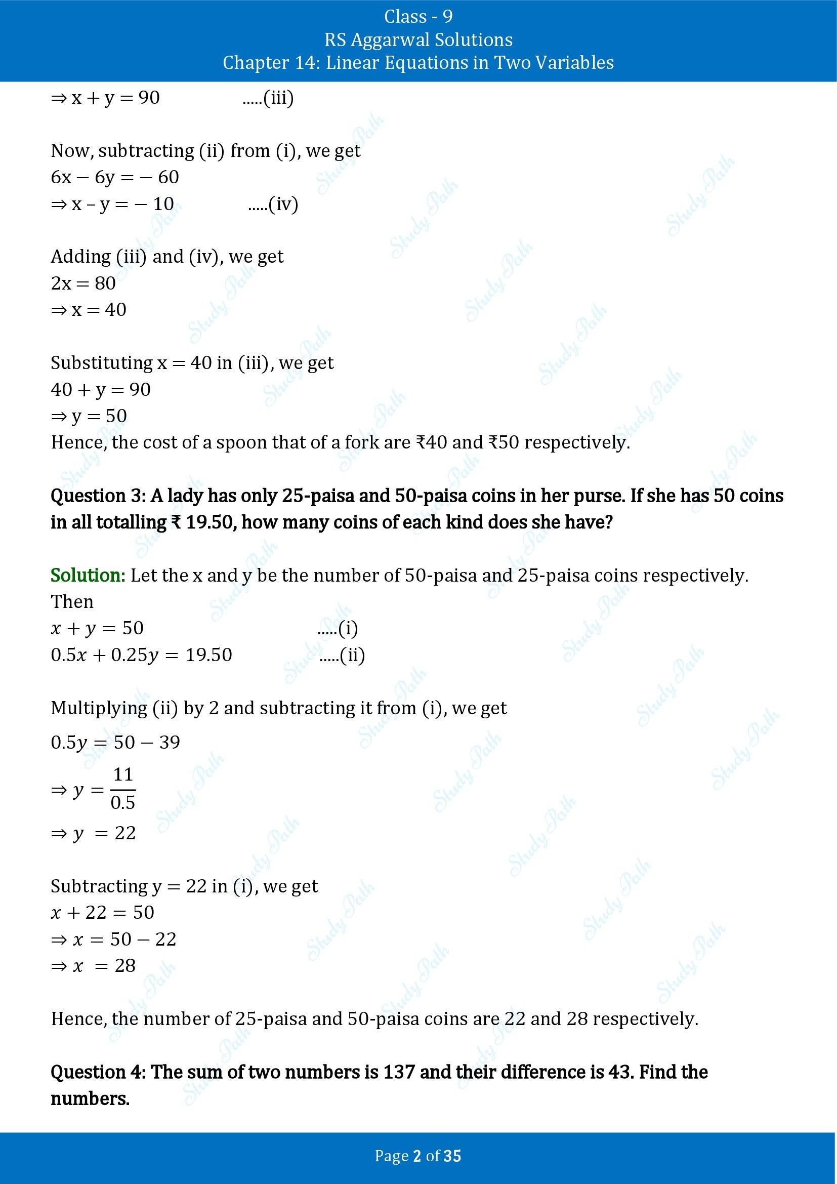 RS Aggarwal Solutions Class 9 Chapter 14 Linear Equations in Two Variables Exercise 14G 00002