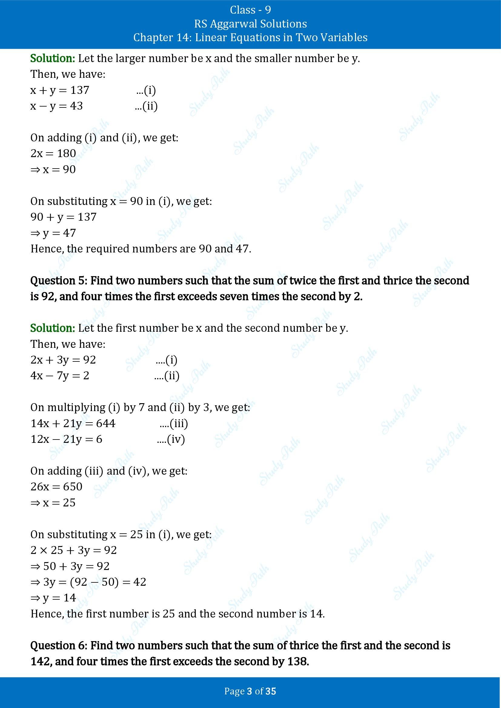 RS Aggarwal Solutions Class 9 Chapter 14 Linear Equations in Two Variables Exercise 14G 00003